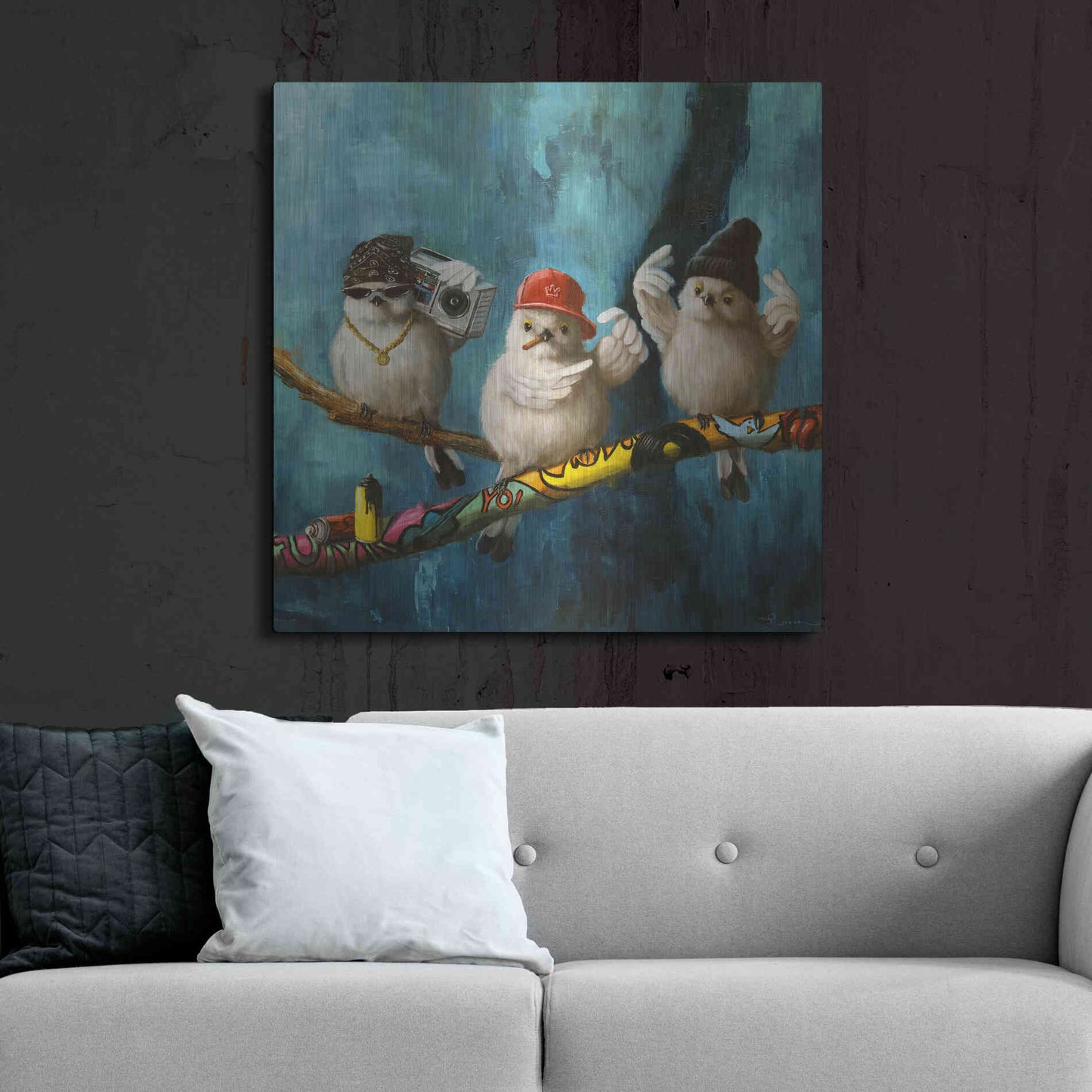 Luxe Metal Art 'Birdz in da Hood No. 2' by Lucia Heffernan,36x36