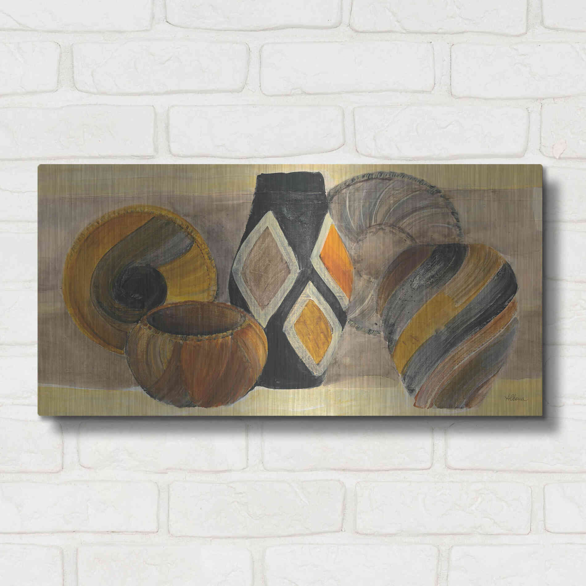 Luxe Metal Art 'Swirling Still Life' by Albena Hristova, Metal Wall Art,24x12