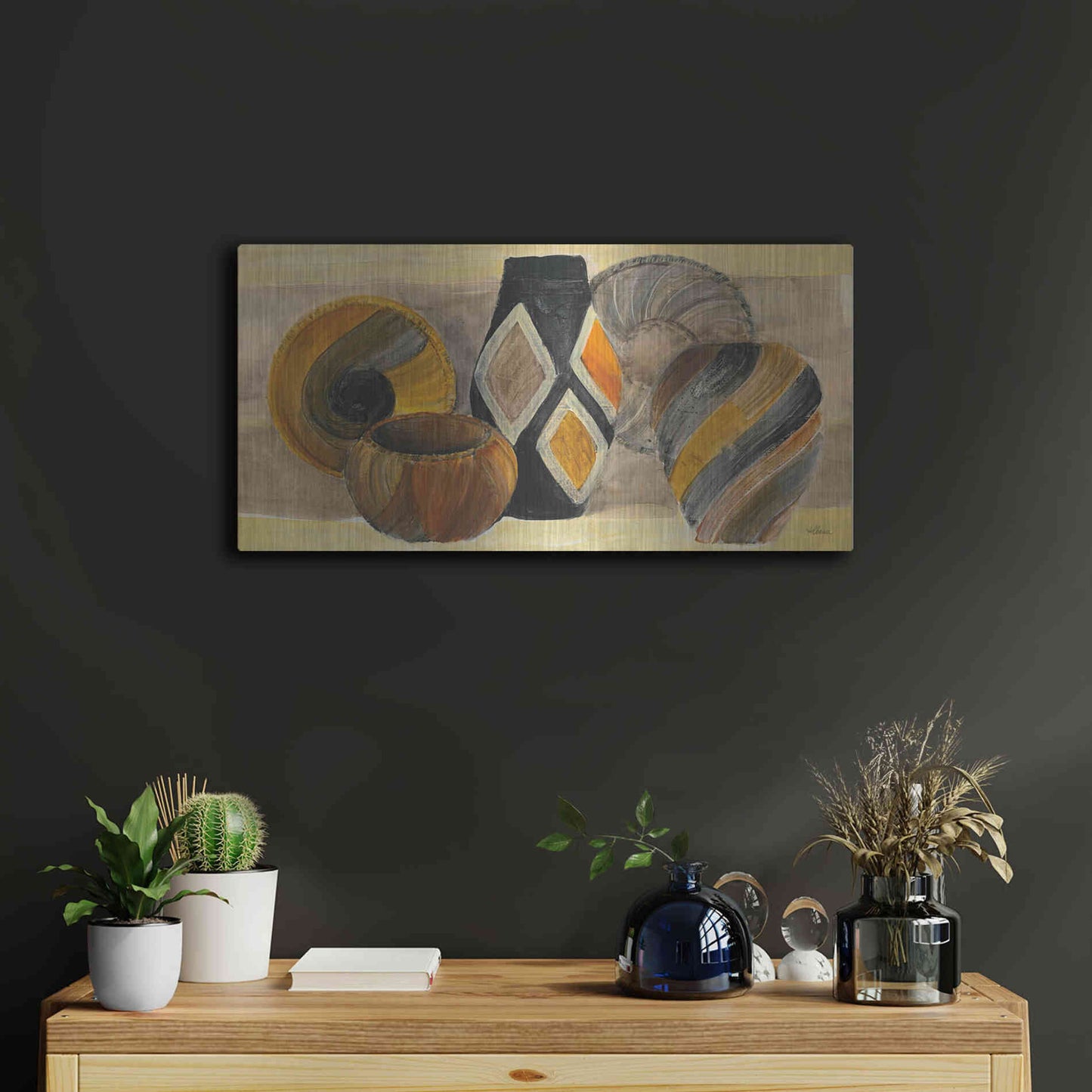 Luxe Metal Art 'Swirling Still Life' by Albena Hristova, Metal Wall Art,24x12