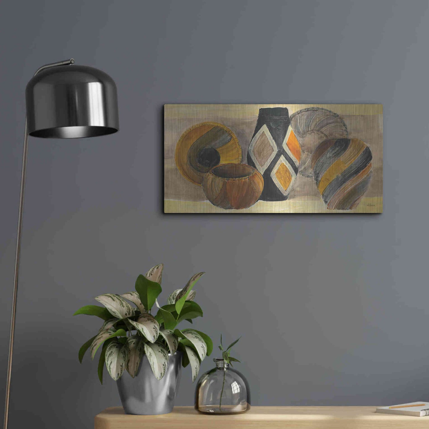 Luxe Metal Art 'Swirling Still Life' by Albena Hristova, Metal Wall Art,24x12