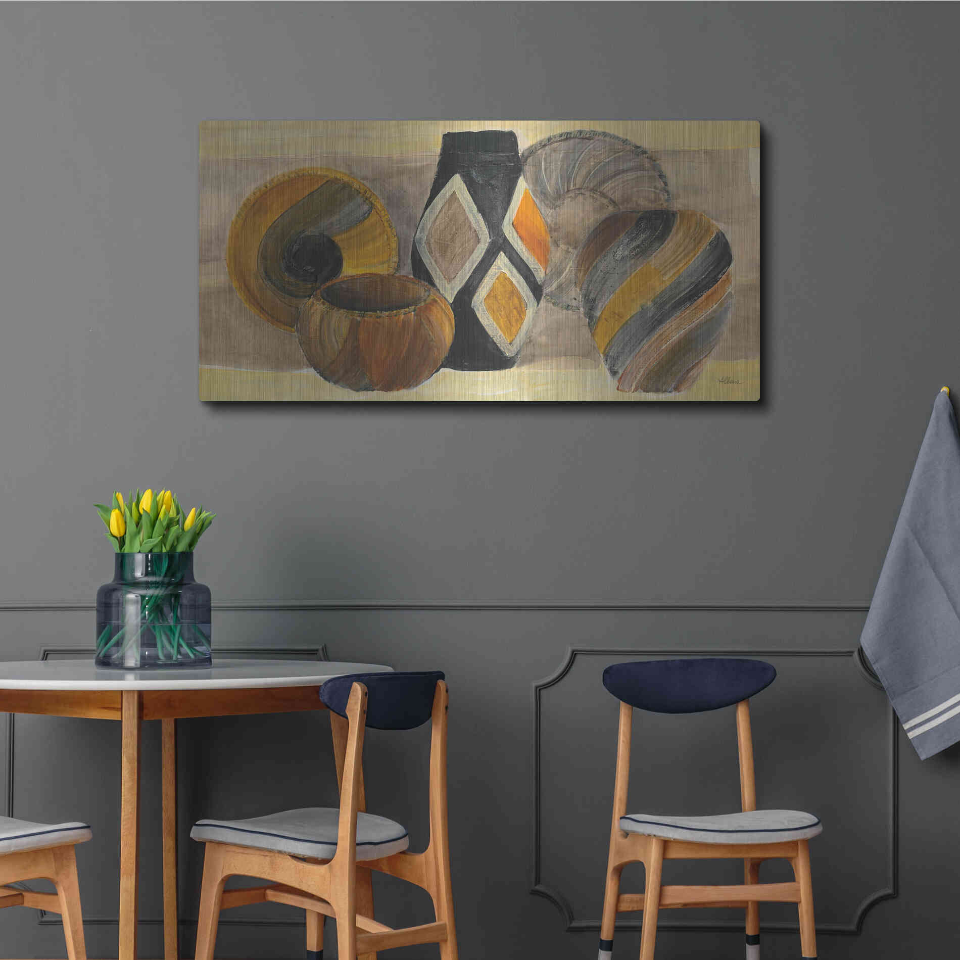 Luxe Metal Art 'Swirling Still Life' by Albena Hristova, Metal Wall Art,48x24