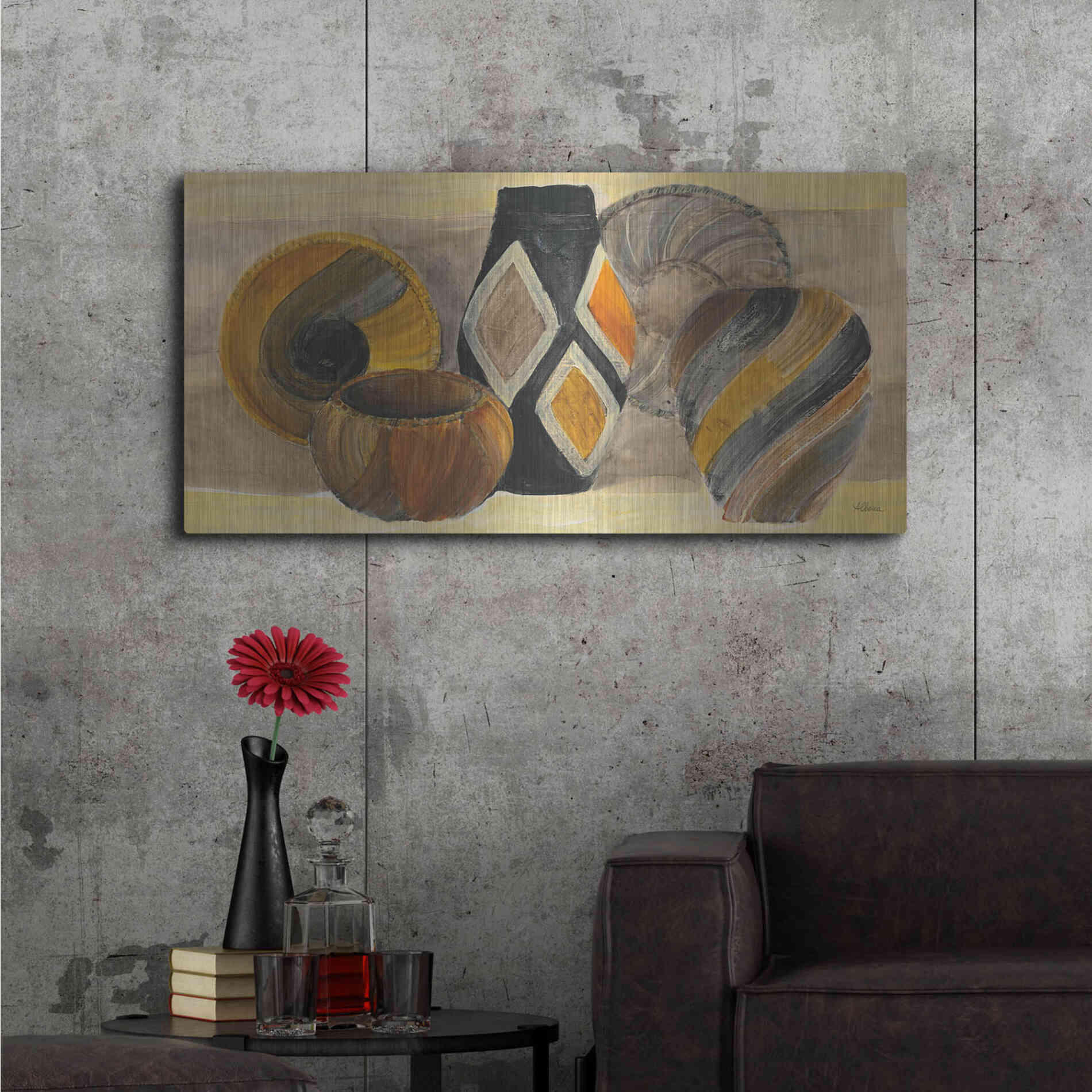 Luxe Metal Art 'Swirling Still Life' by Albena Hristova, Metal Wall Art,48x24