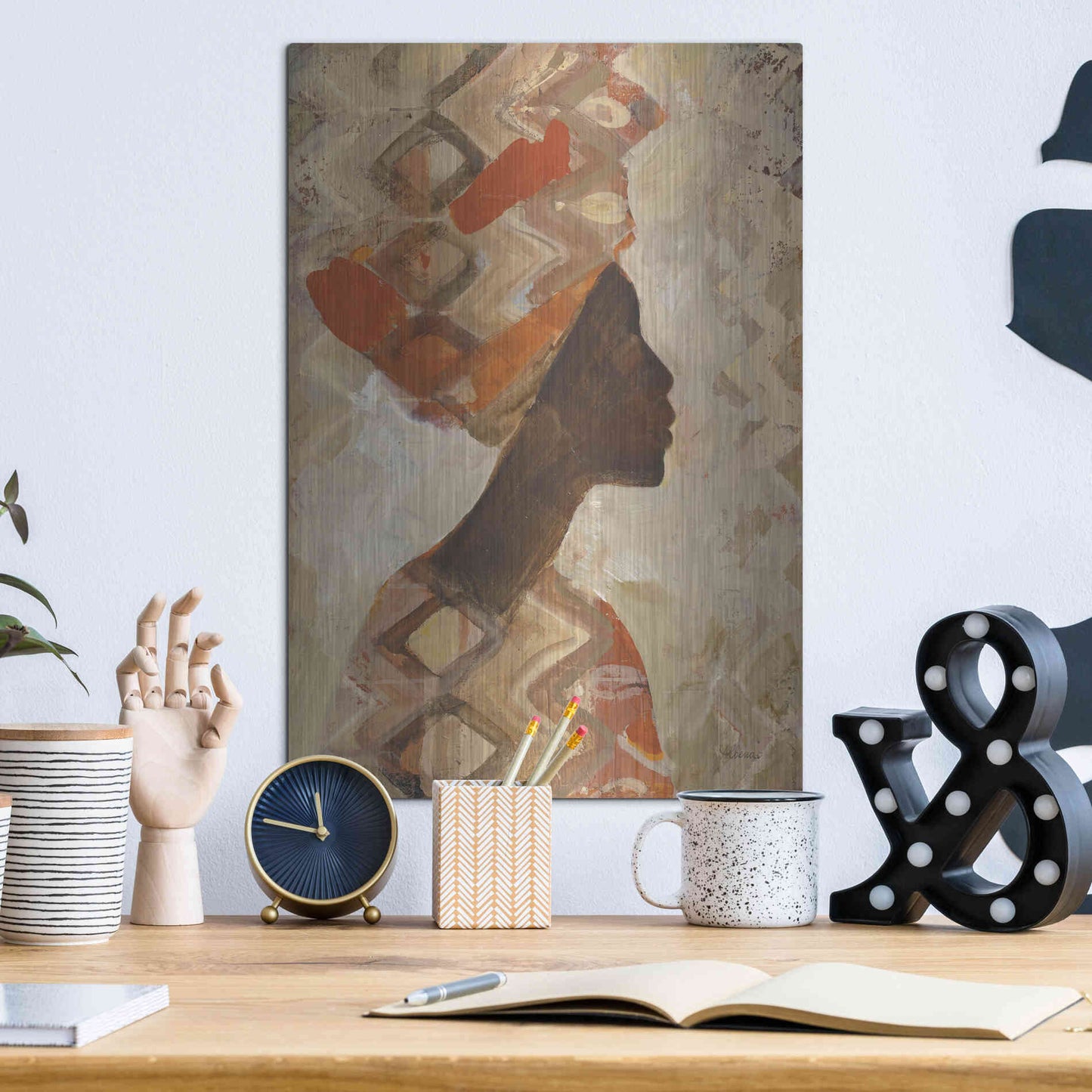 Luxe Metal Art 'African Beauty I' by Albena Hristova, Metal Wall Art,12x16