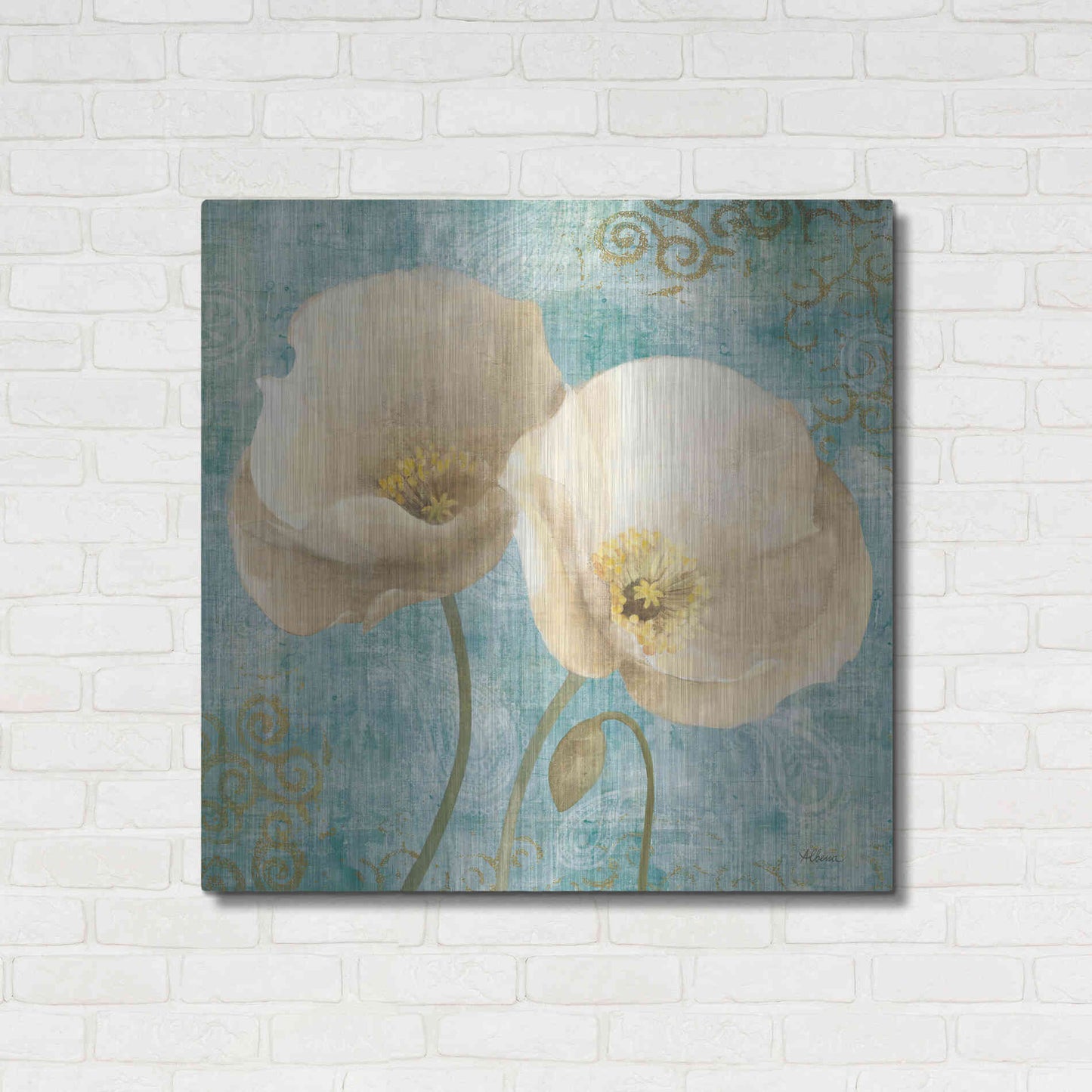 Luxe Metal Art 'Poppies on Paisley' by Albena Hristova, Metal Wall Art,36x36