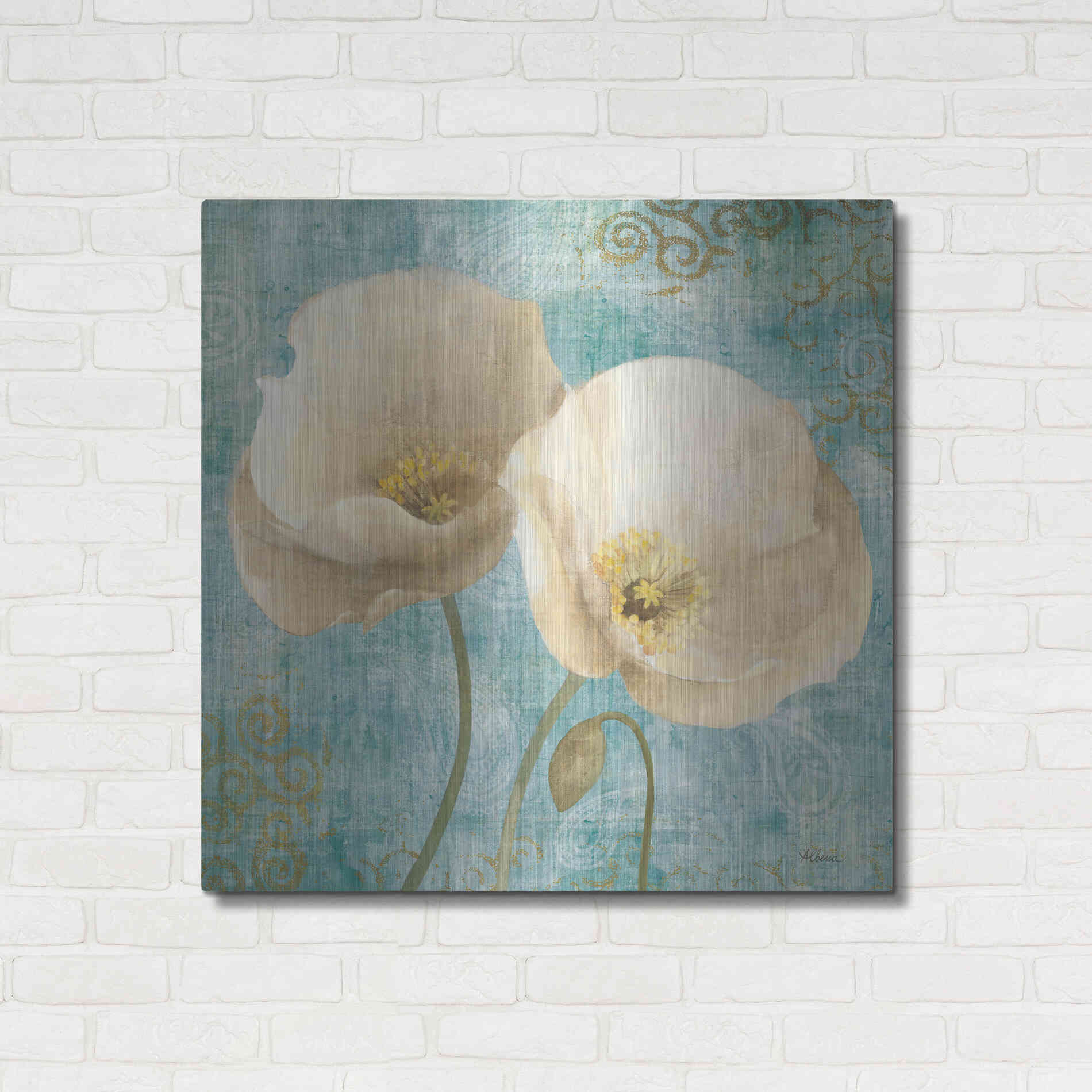 Luxe Metal Art 'Poppies on Paisley' by Albena Hristova, Metal Wall Art,36x36