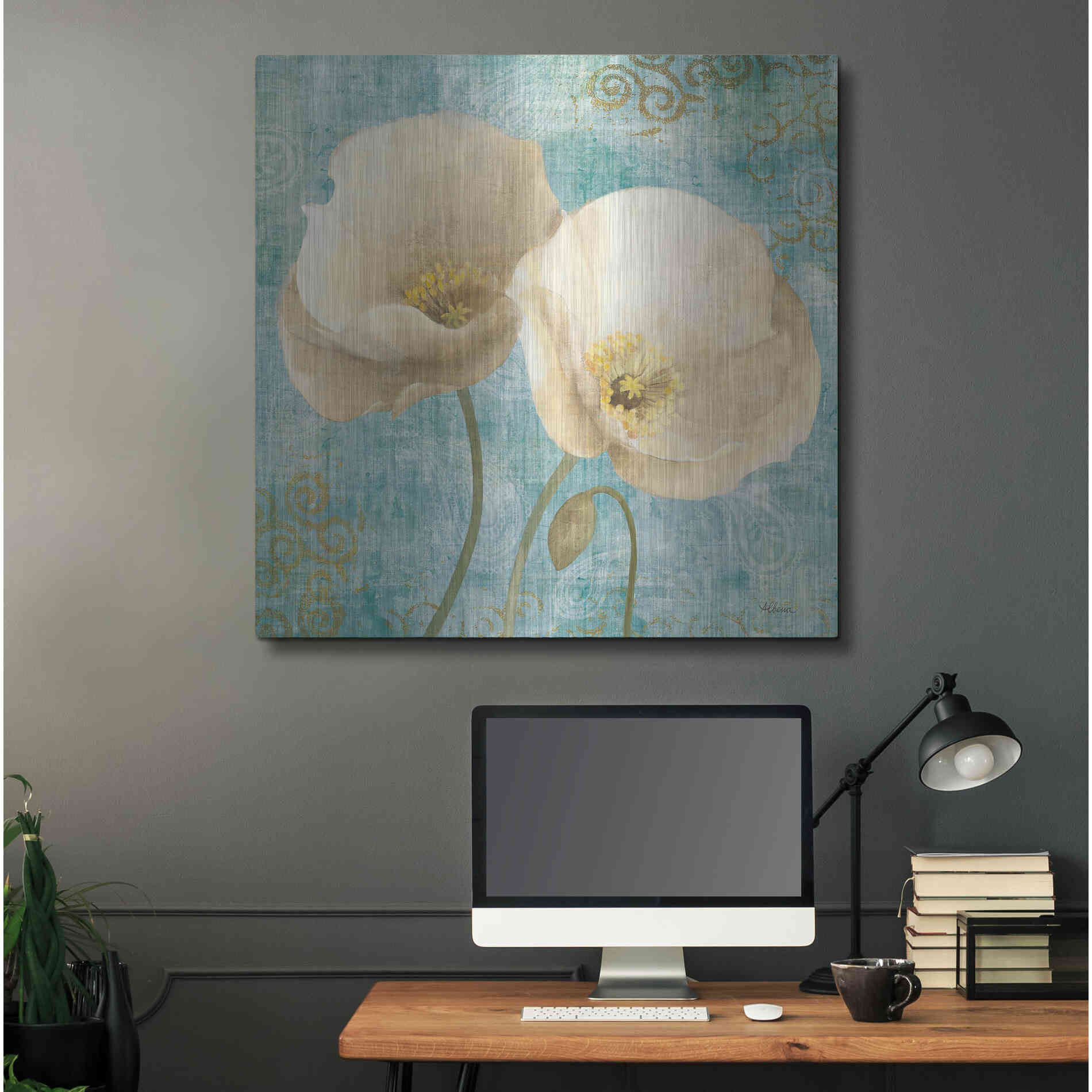 Luxe Metal Art 'Poppies on Paisley' by Albena Hristova, Metal Wall Art,36x36