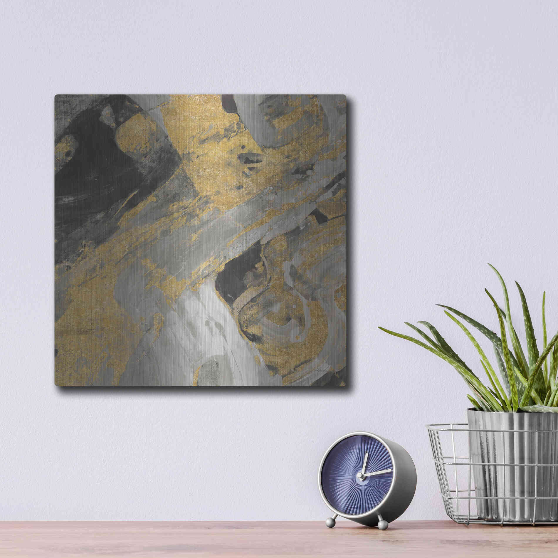 Luxe Metal Art 'Moab Gold and Black' by Albena Hristova, Metal Wall Art,12x12