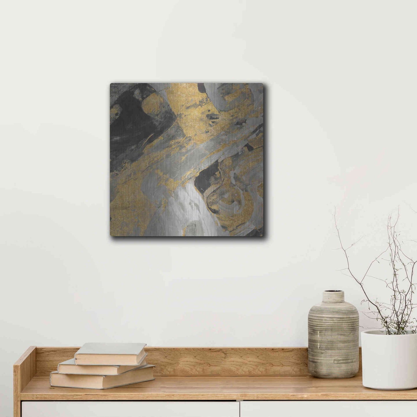 Luxe Metal Art 'Moab Gold and Black' by Albena Hristova, Metal Wall Art,12x12
