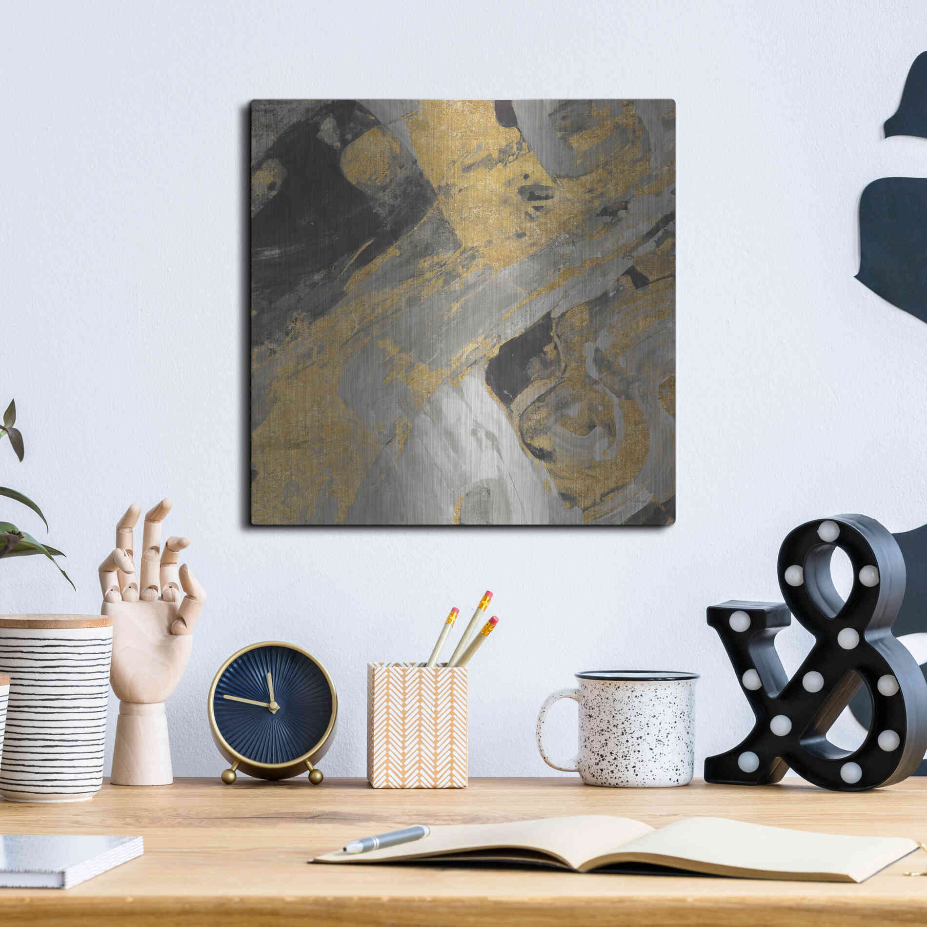 Luxe Metal Art 'Moab Gold and Black' by Albena Hristova, Metal Wall Art,12x12