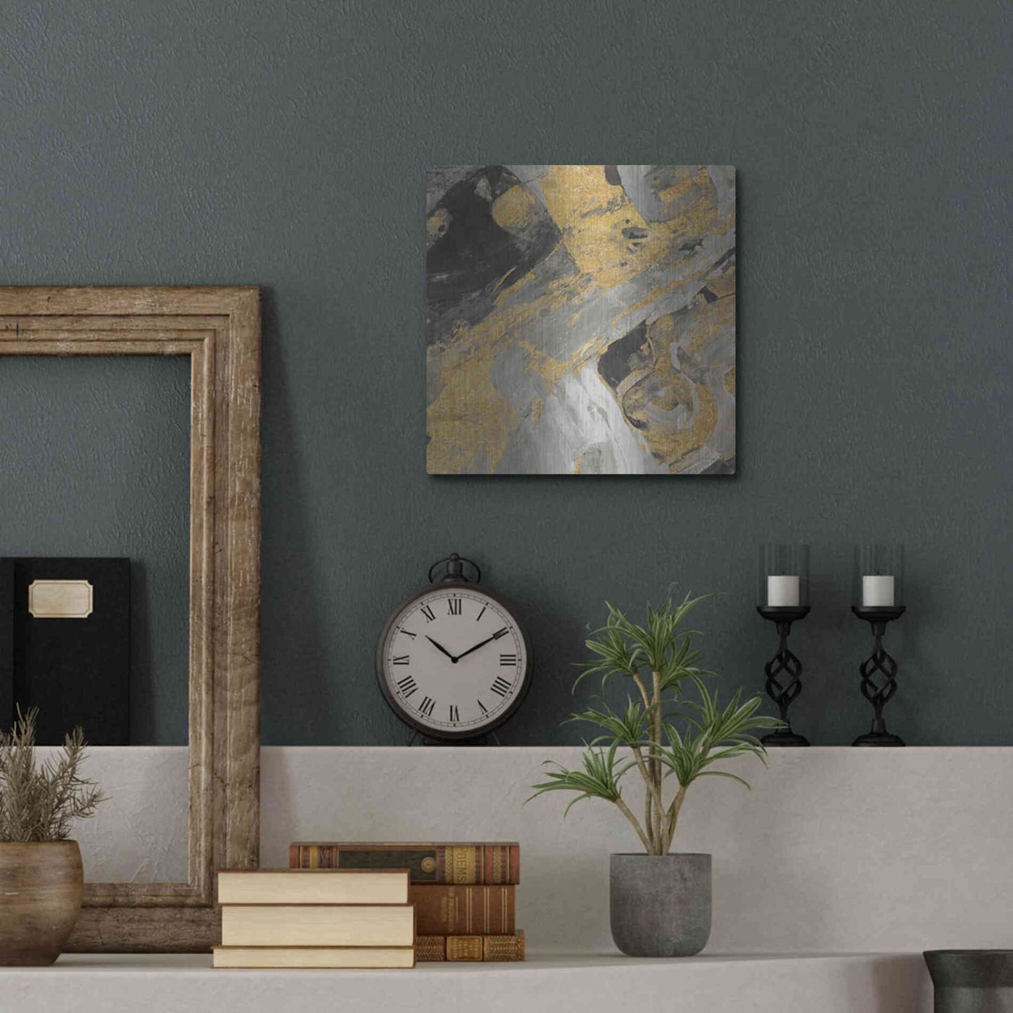 Luxe Metal Art 'Moab Gold and Black' by Albena Hristova, Metal Wall Art,12x12