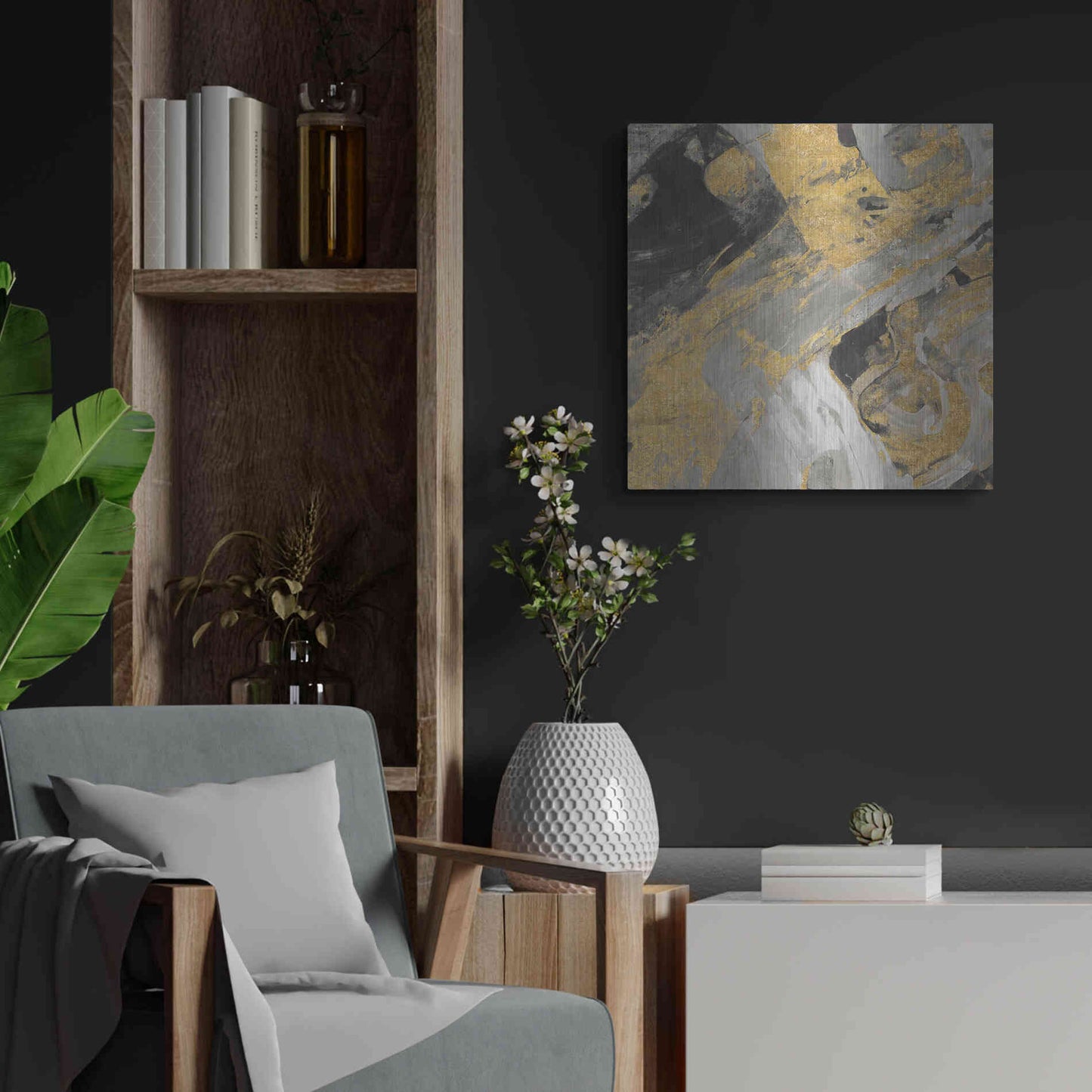 Luxe Metal Art 'Moab Gold and Black' by Albena Hristova, Metal Wall Art,24x24
