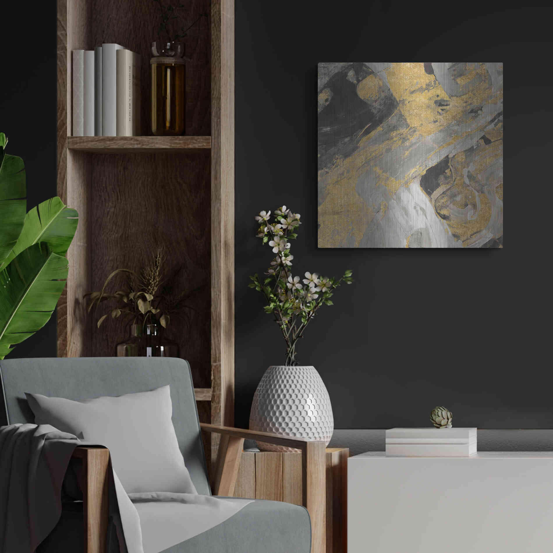 Luxe Metal Art 'Moab Gold and Black' by Albena Hristova, Metal Wall Art,24x24