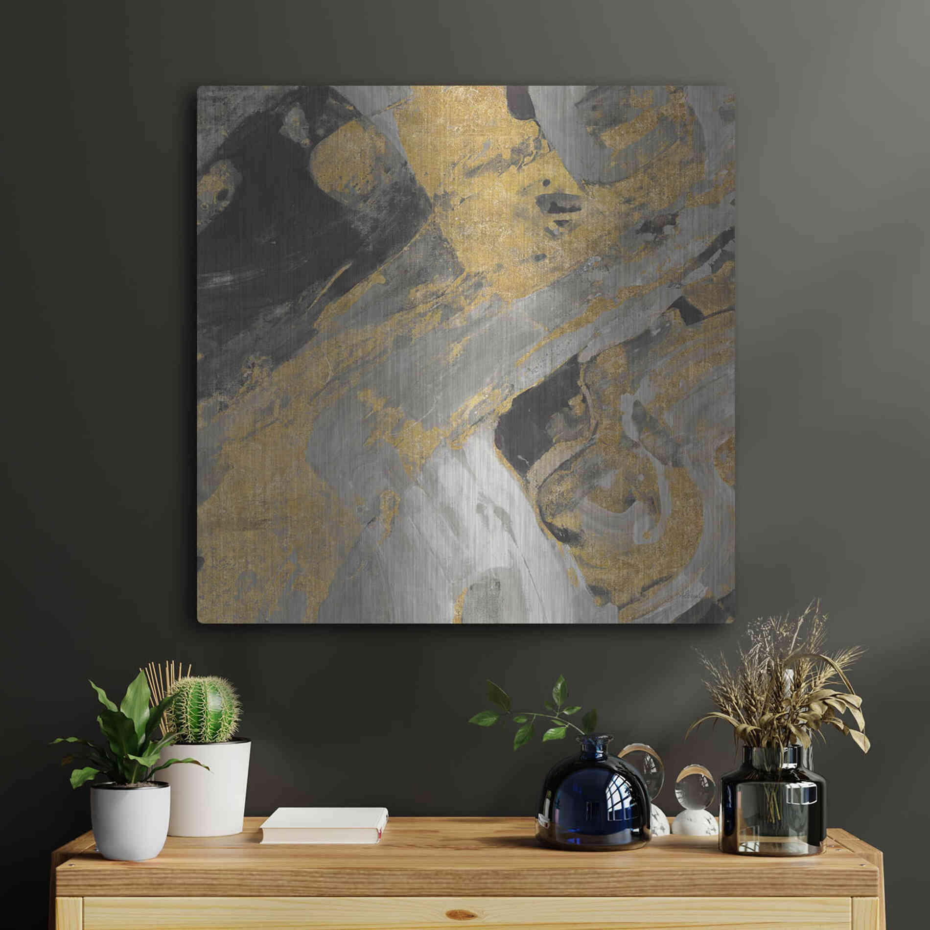Luxe Metal Art 'Moab Gold and Black' by Albena Hristova, Metal Wall Art,24x24