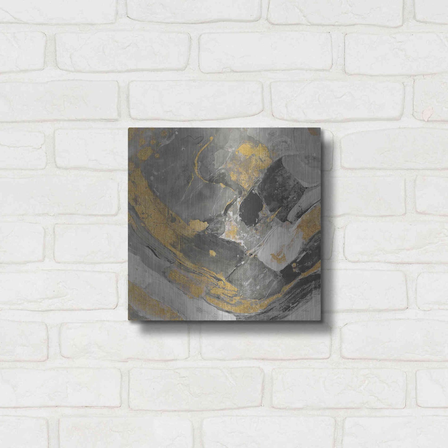 Luxe Metal Art 'Arroyo Gold and Black' by Albena Hristova, Metal Wall Art,12x12