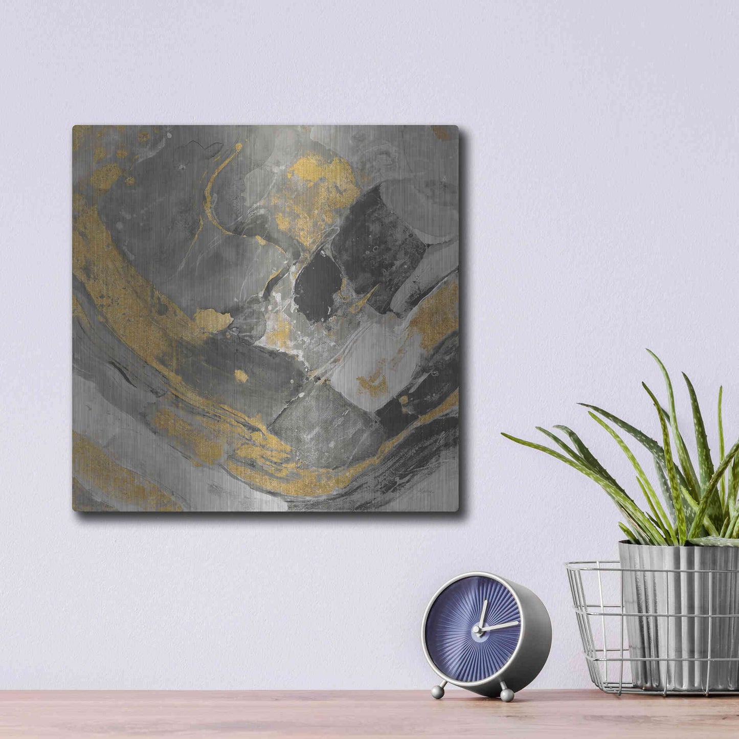 Luxe Metal Art 'Arroyo Gold and Black' by Albena Hristova, Metal Wall Art,12x12