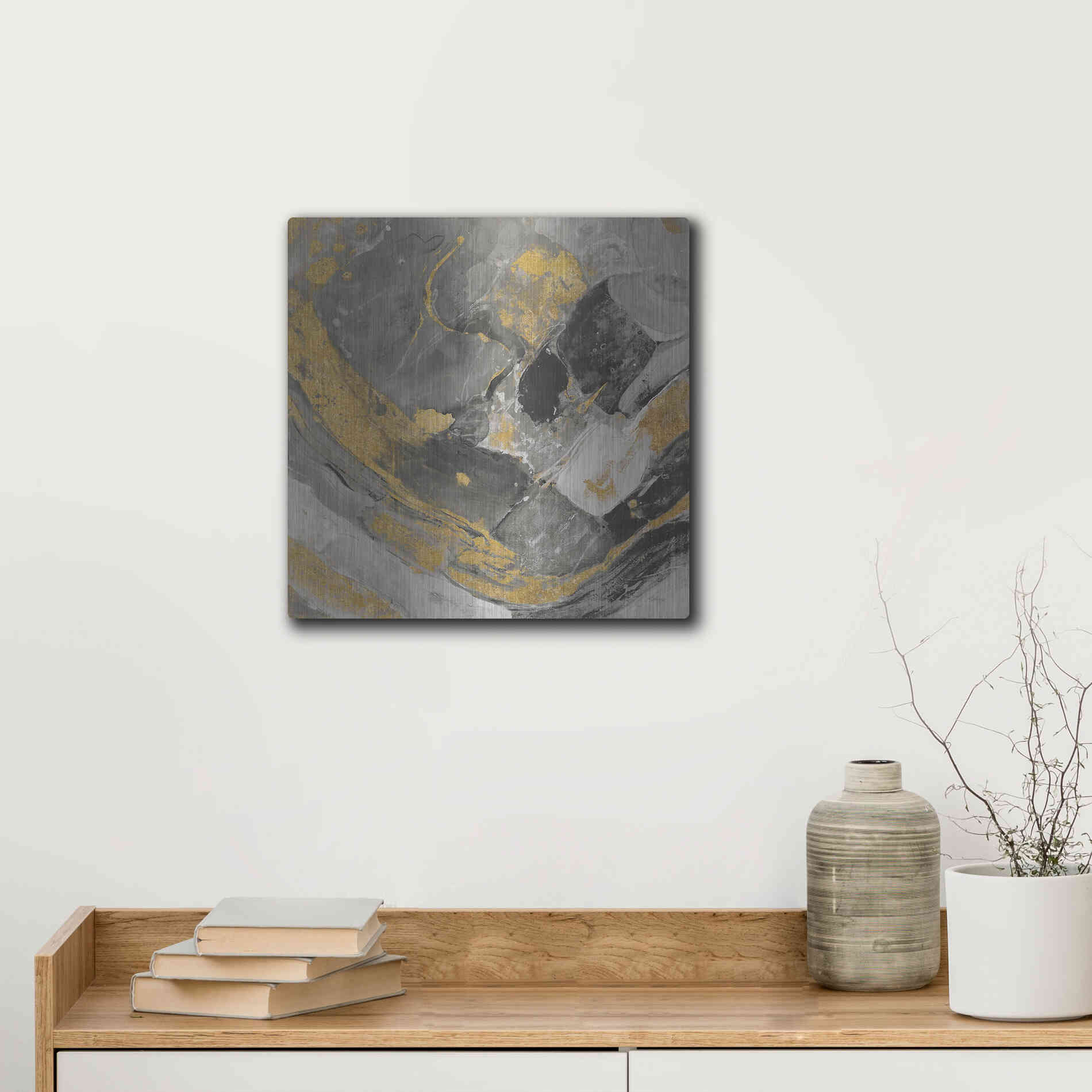 Luxe Metal Art 'Arroyo Gold and Black' by Albena Hristova, Metal Wall Art,12x12