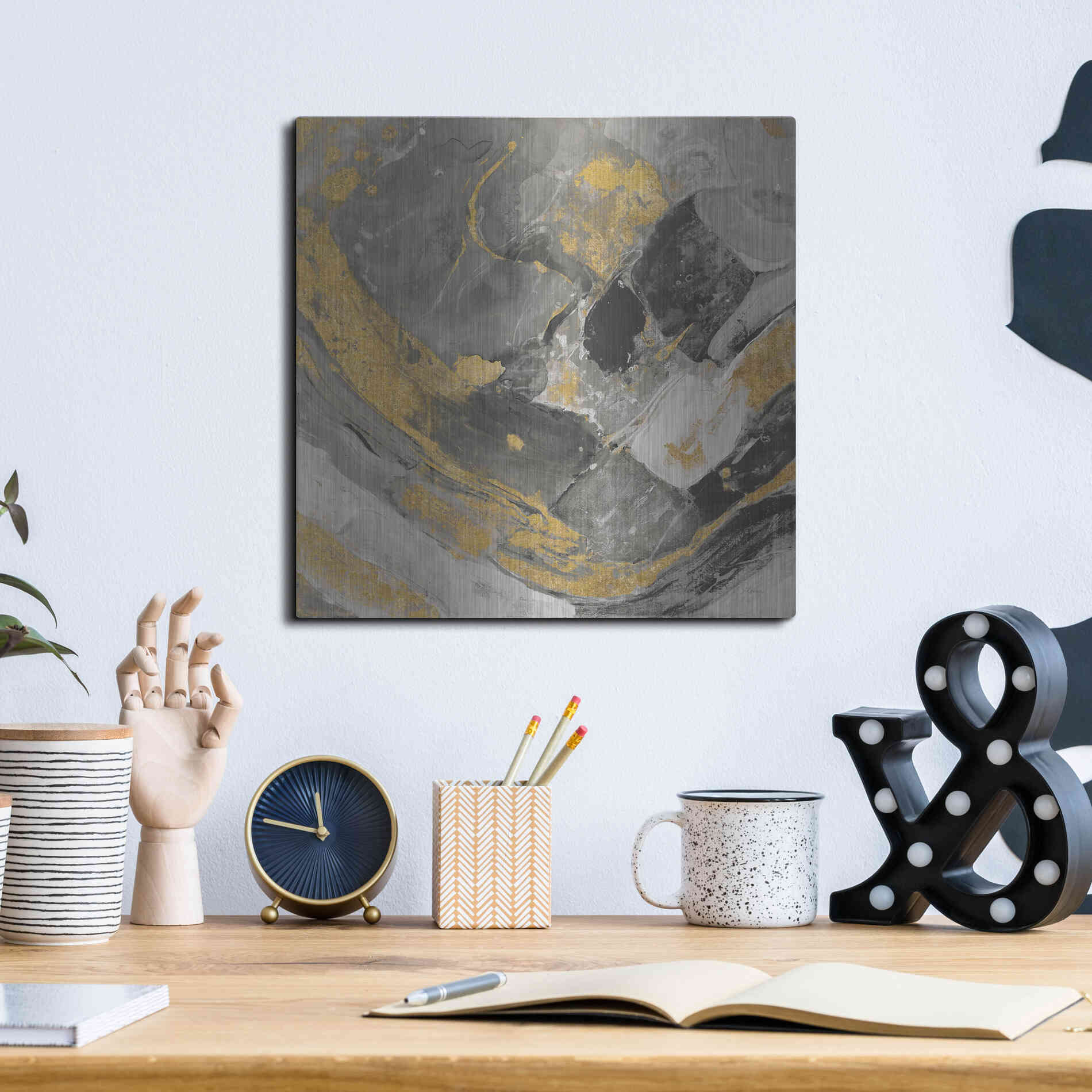 Luxe Metal Art 'Arroyo Gold and Black' by Albena Hristova, Metal Wall Art,12x12