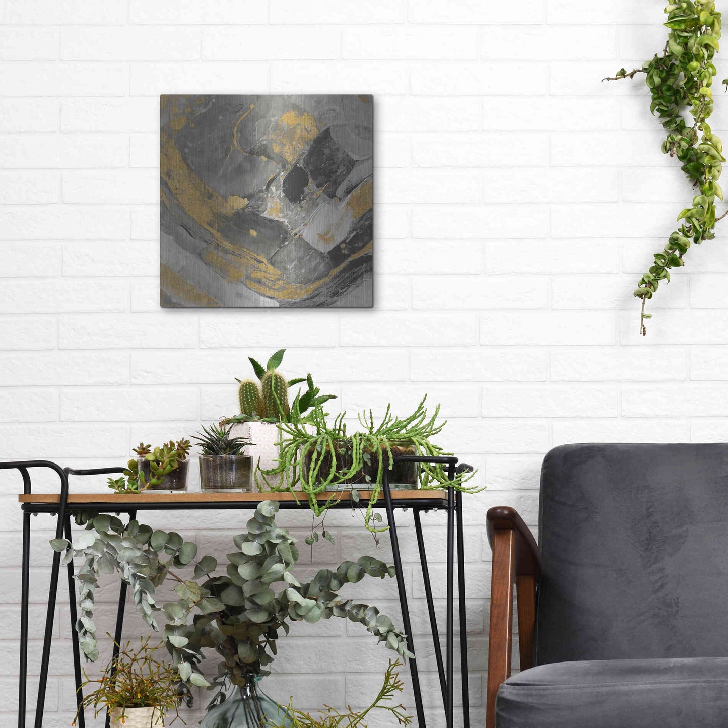 Luxe Metal Art 'Arroyo Gold and Black' by Albena Hristova, Metal Wall Art,12x12