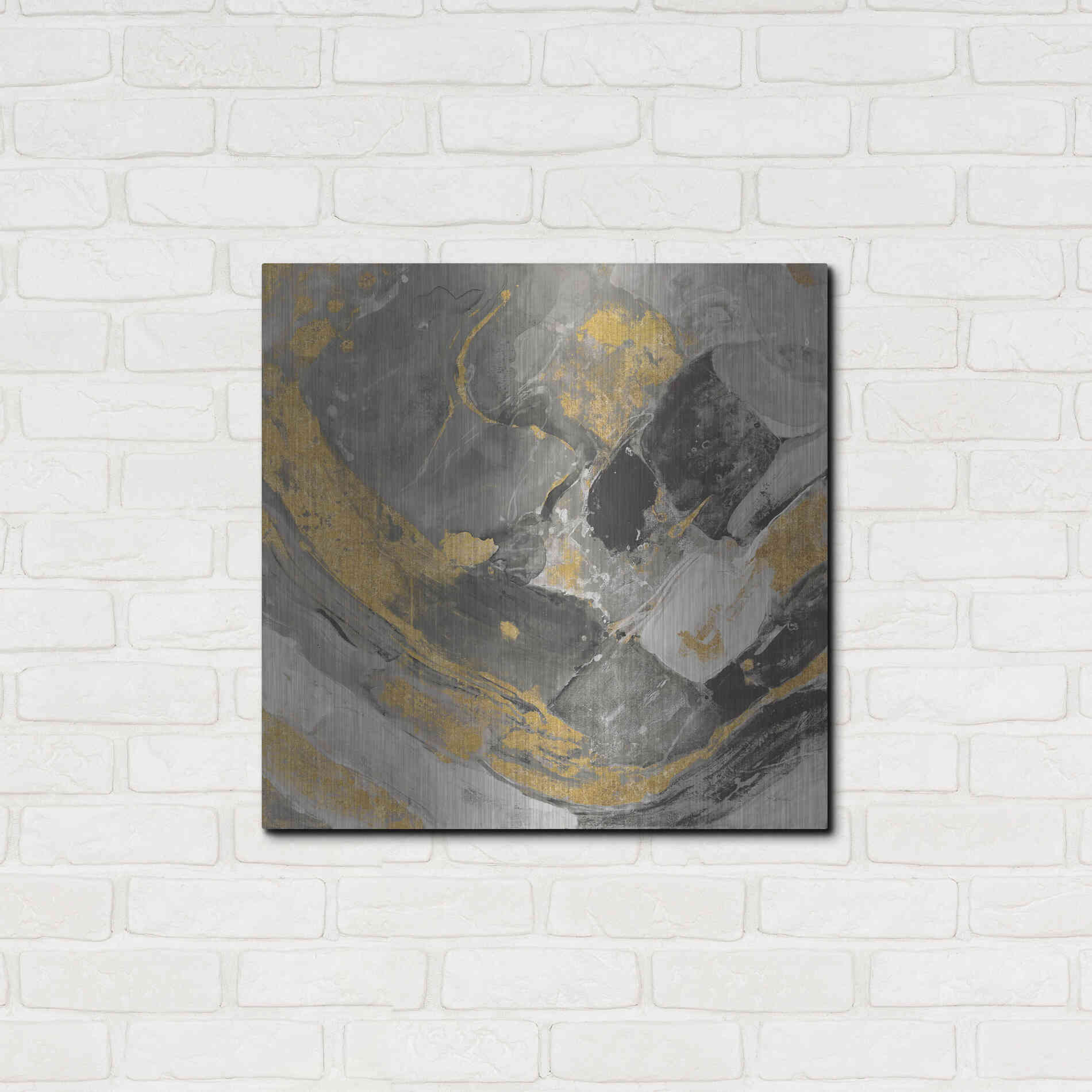 Luxe Metal Art 'Arroyo Gold and Black' by Albena Hristova, Metal Wall Art,24x24