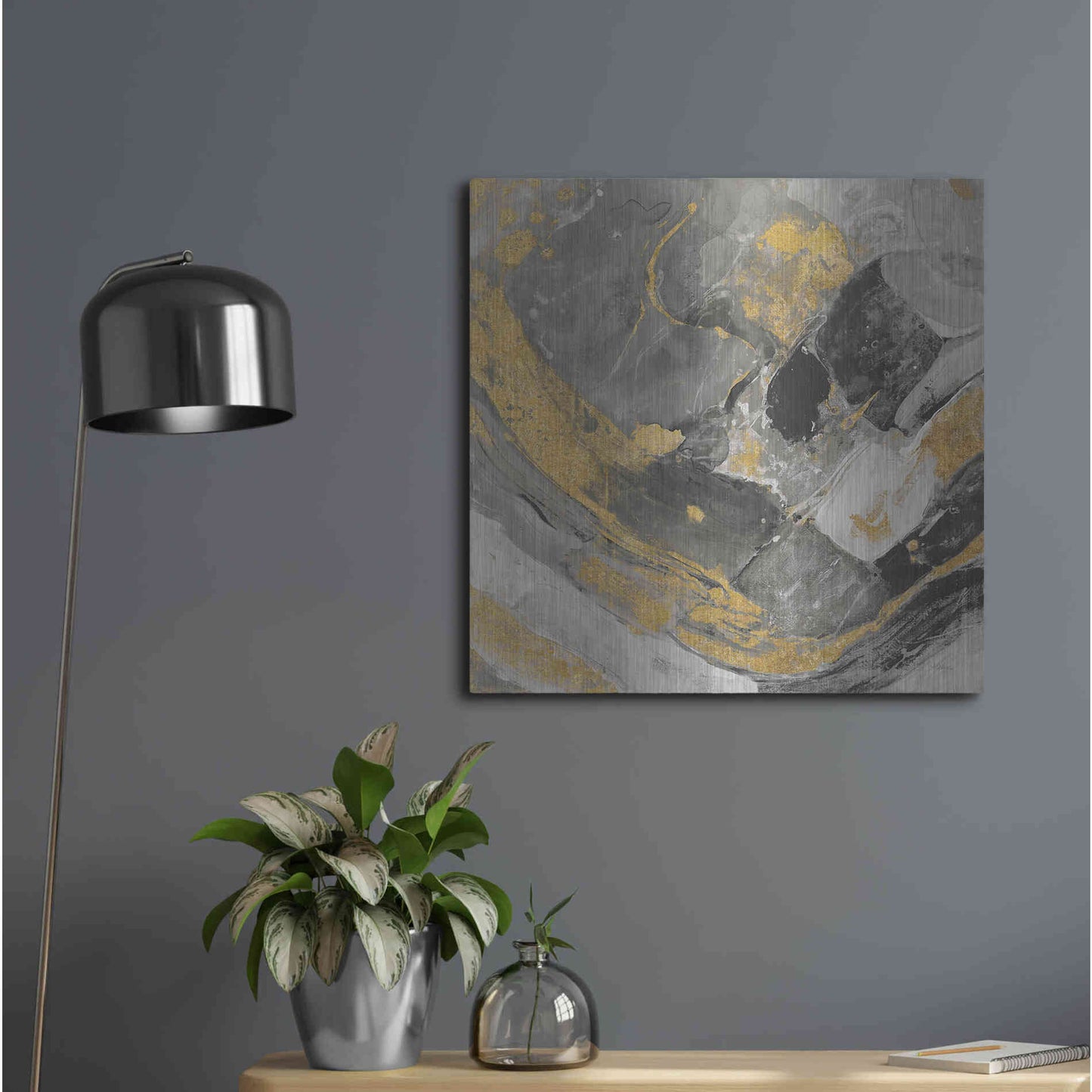 Luxe Metal Art 'Arroyo Gold and Black' by Albena Hristova, Metal Wall Art,24x24