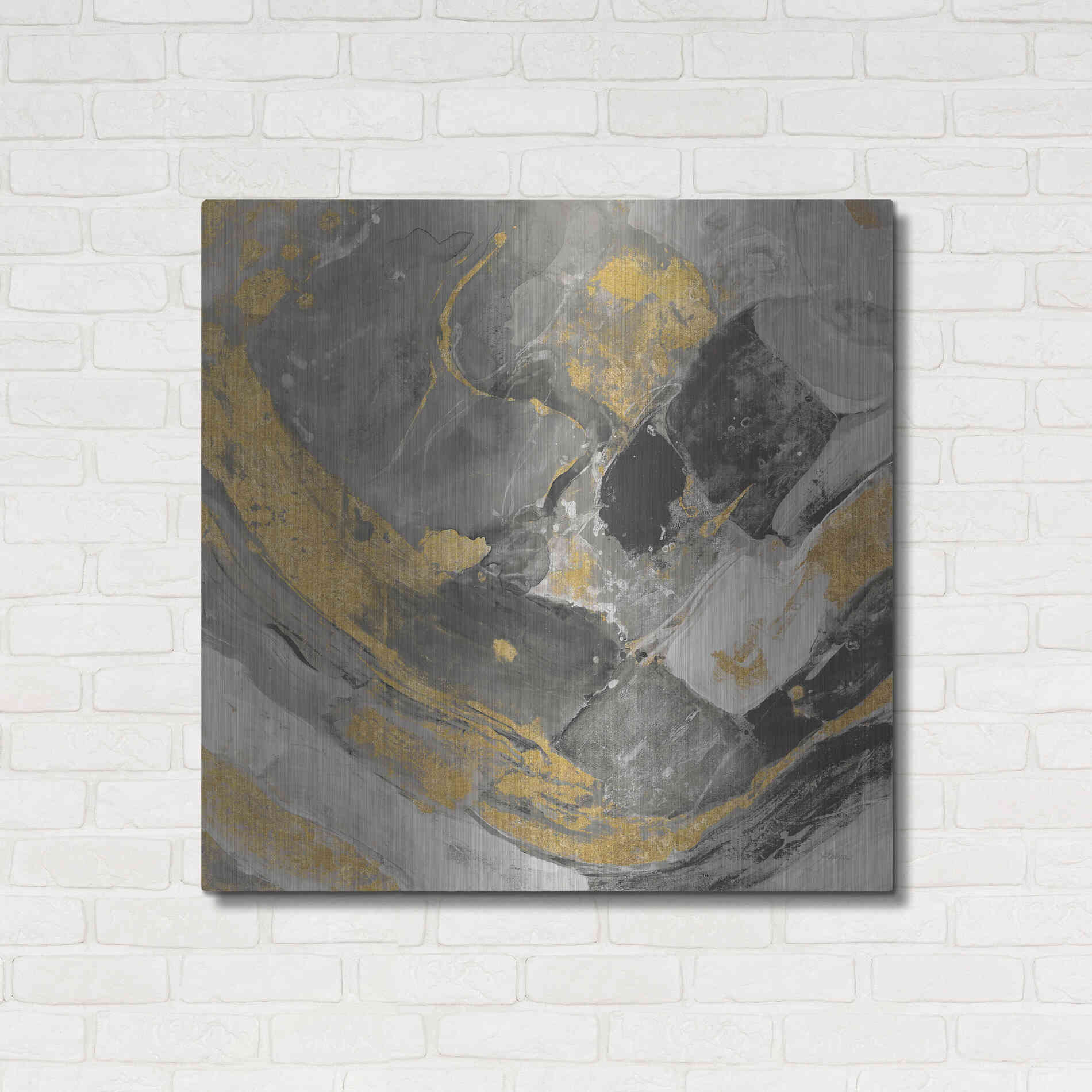 Luxe Metal Art 'Arroyo Gold and Black' by Albena Hristova, Metal Wall Art,36x36