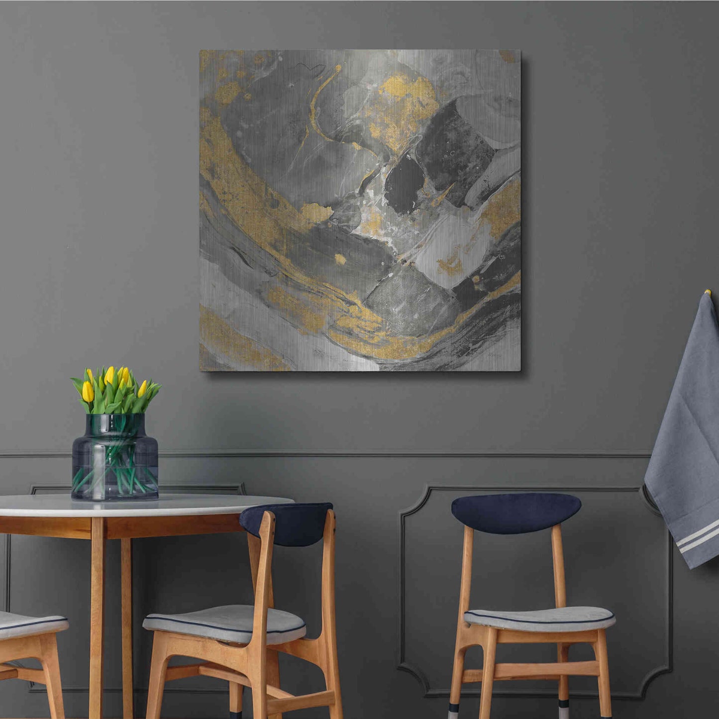 Luxe Metal Art 'Arroyo Gold and Black' by Albena Hristova, Metal Wall Art,36x36