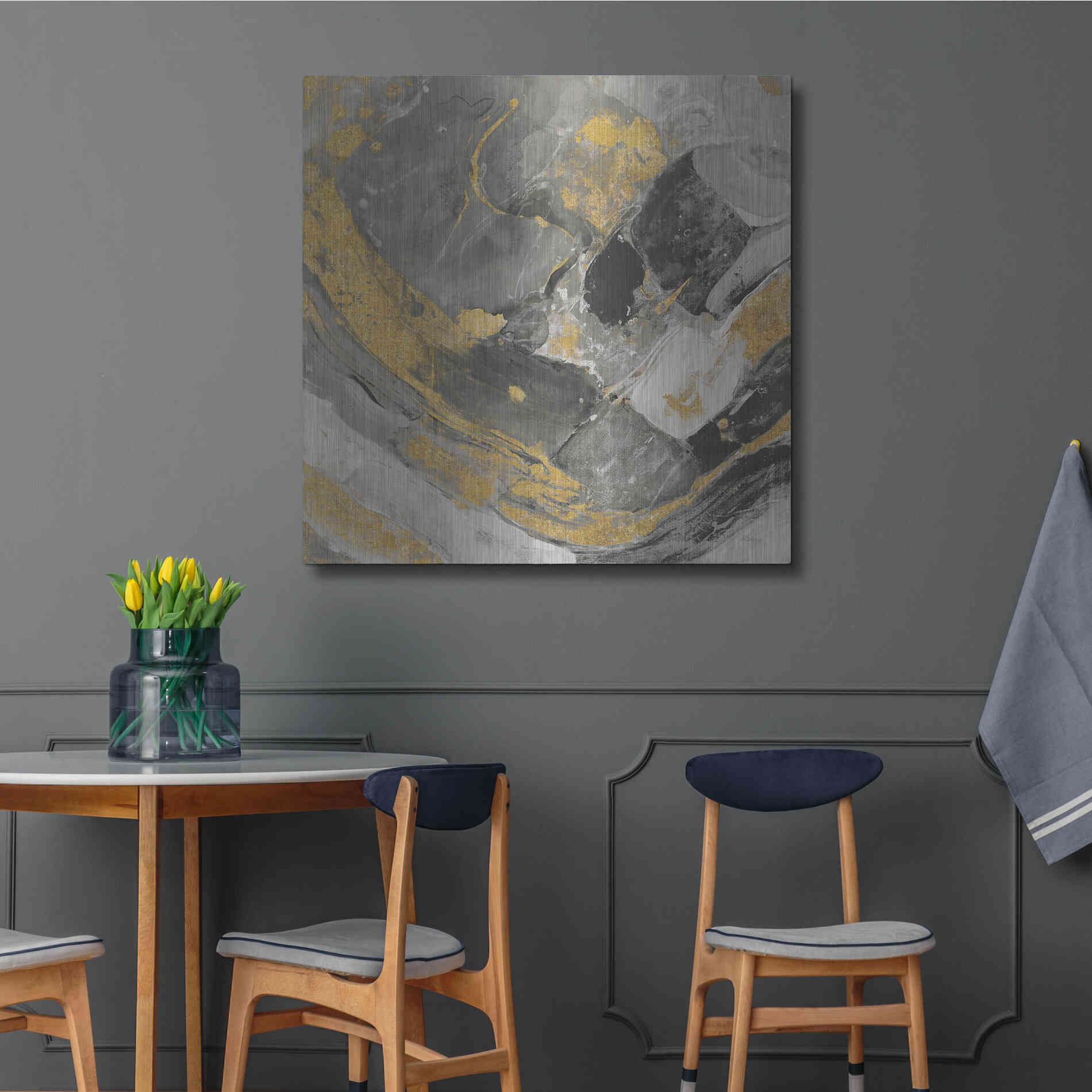 Luxe Metal Art 'Arroyo Gold and Black' by Albena Hristova, Metal Wall Art,36x36