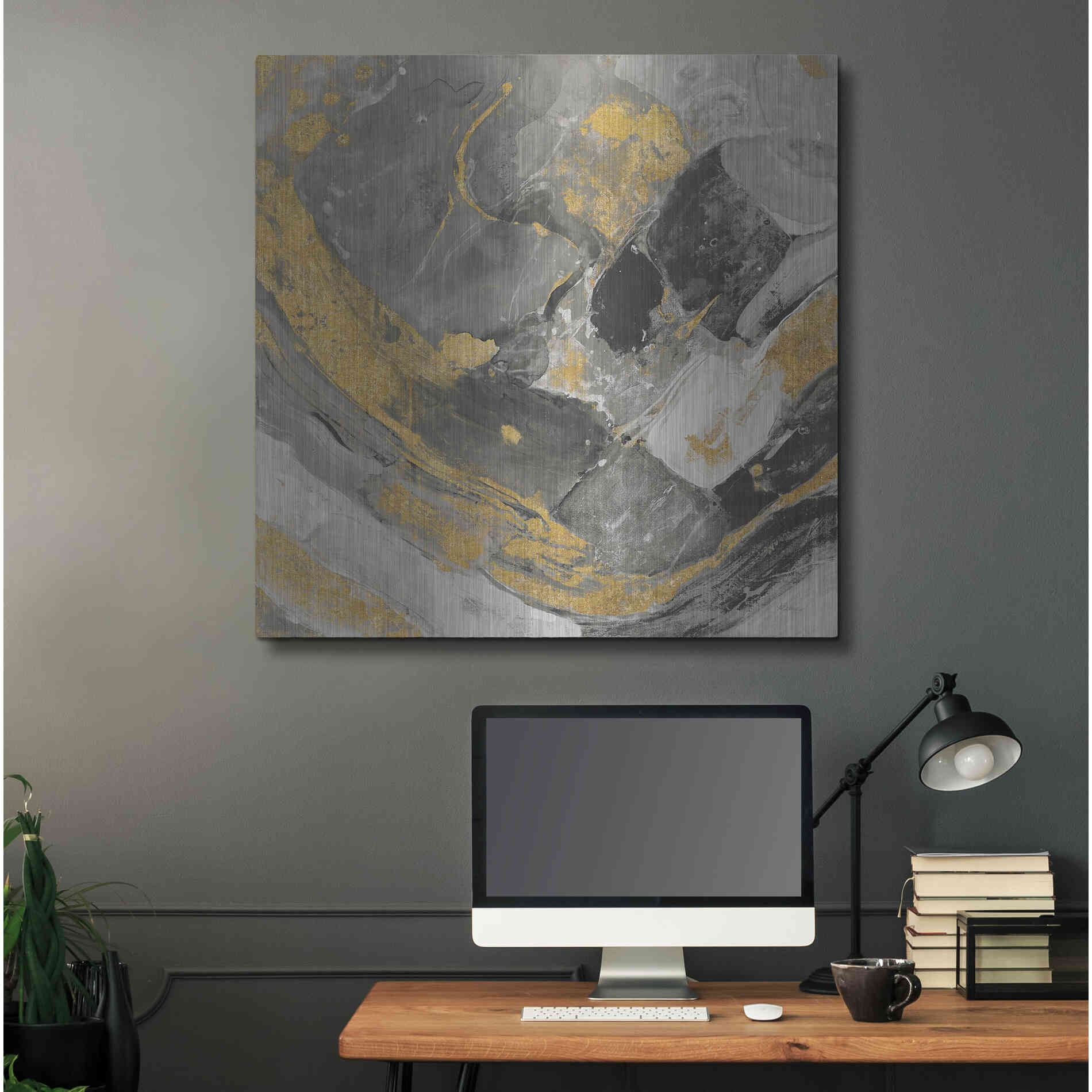 Luxe Metal Art 'Arroyo Gold and Black' by Albena Hristova, Metal Wall Art,36x36