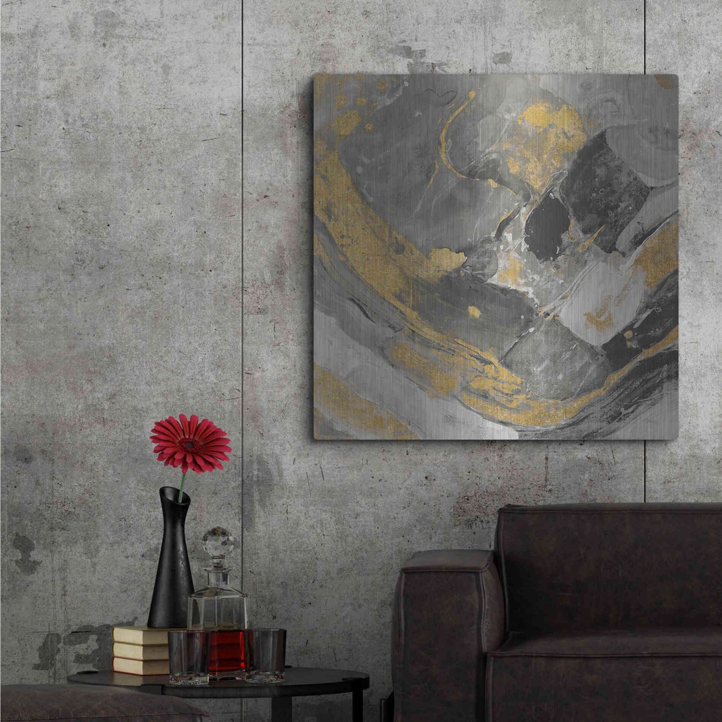 Luxe Metal Art 'Arroyo Gold and Black' by Albena Hristova, Metal Wall Art,36x36