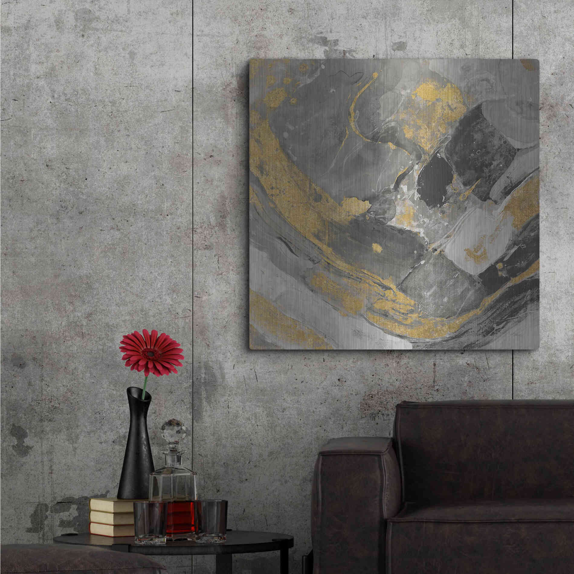 Luxe Metal Art 'Arroyo Gold and Black' by Albena Hristova, Metal Wall Art,36x36