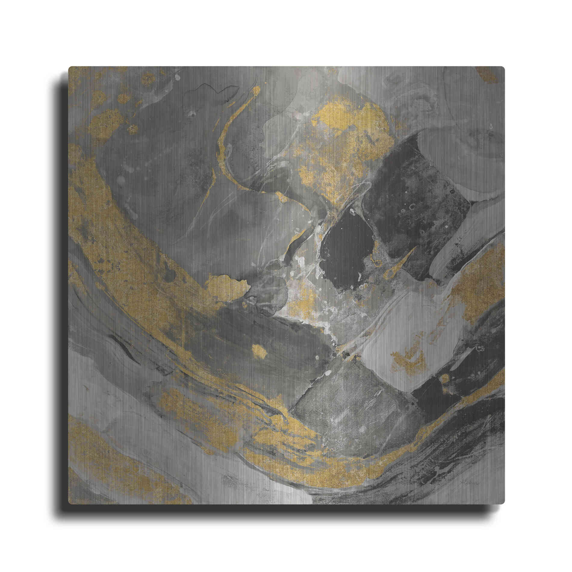 Luxe Metal Art 'Arroyo Gold and Black' by Albena Hristova, Metal Wall Art