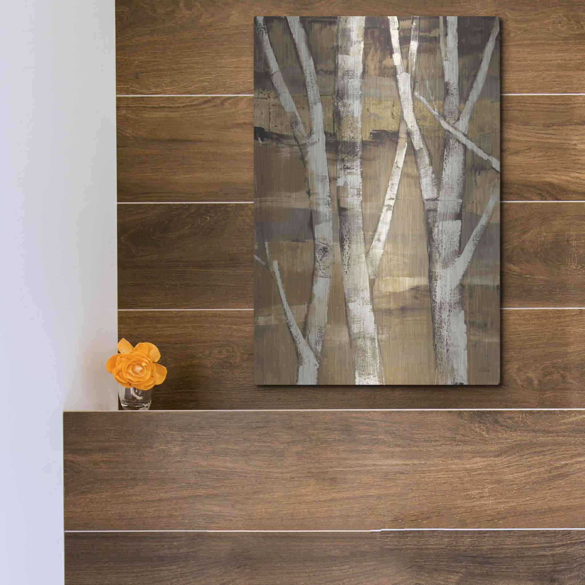 Luxe Metal Art 'Wandering Through the Birches I' by Albena Hristova, Metal Wall Art,12x16