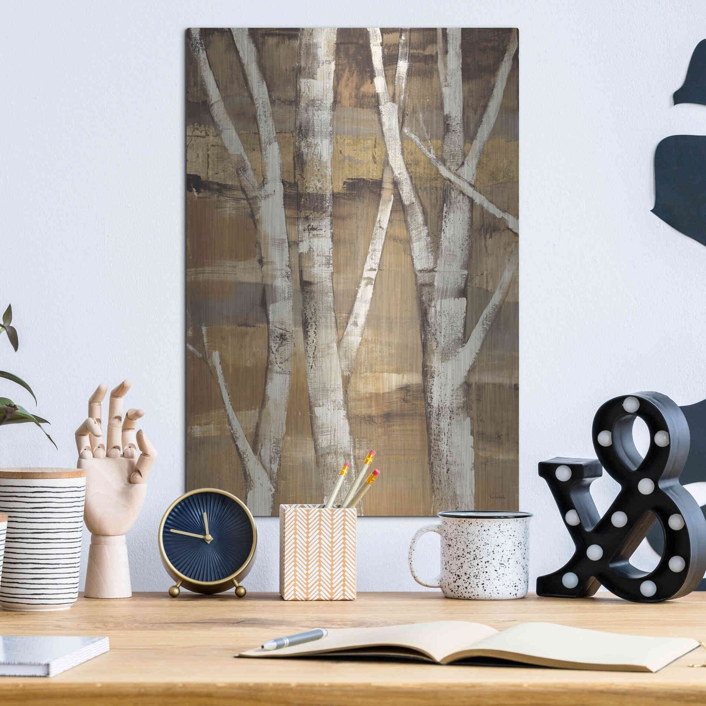 Luxe Metal Art 'Wandering Through the Birches I' by Albena Hristova, Metal Wall Art,12x16