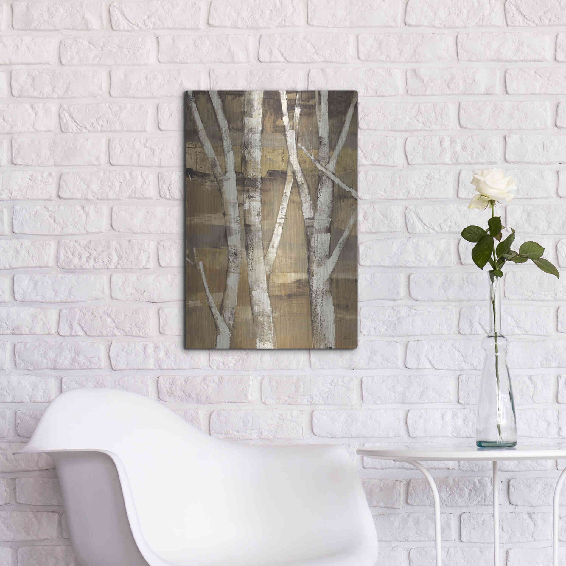 Luxe Metal Art 'Wandering Through the Birches I' by Albena Hristova, Metal Wall Art,16x24