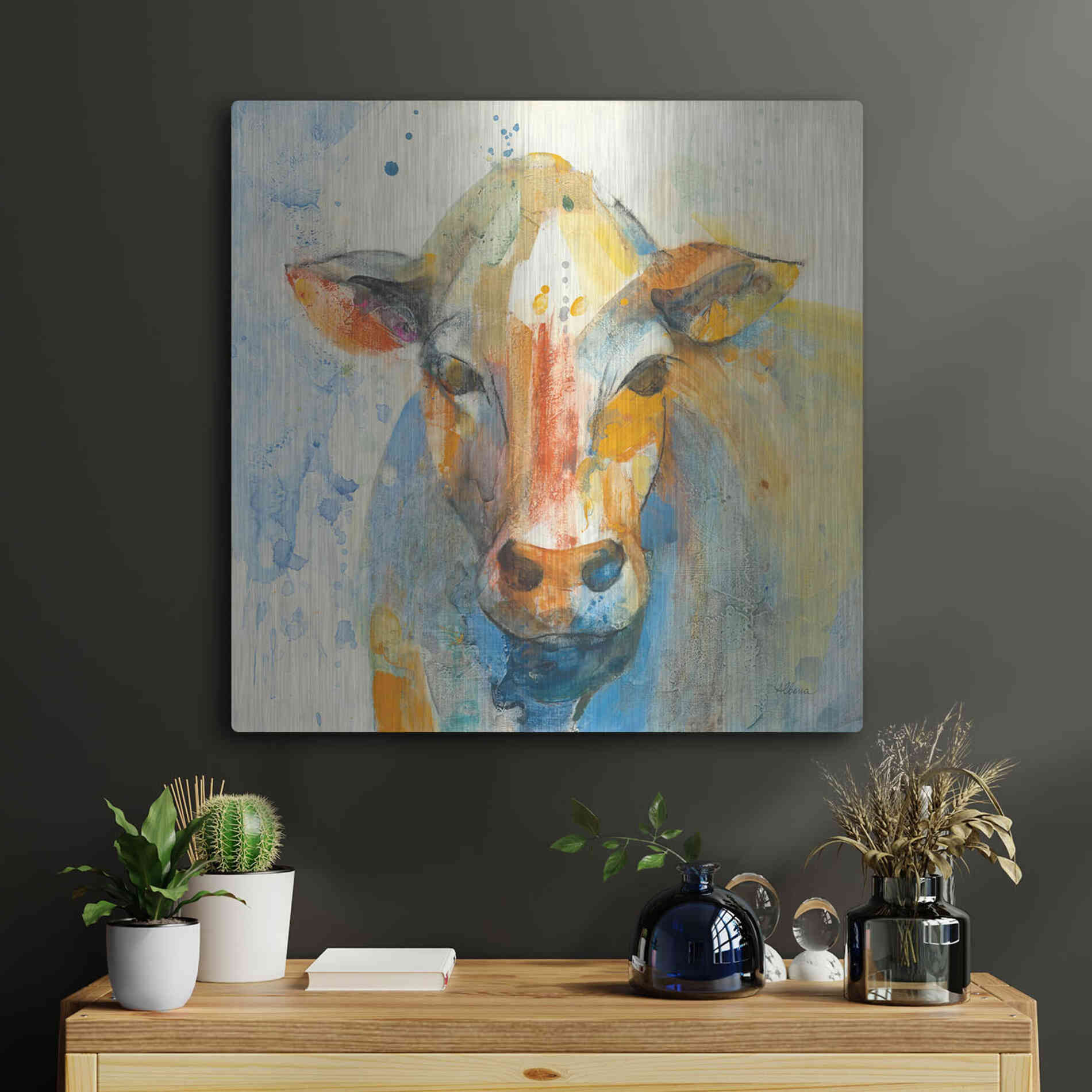 Luxe Metal Art 'Happy Cows II' by Albena Hristova, Metal Wall Art,24x24