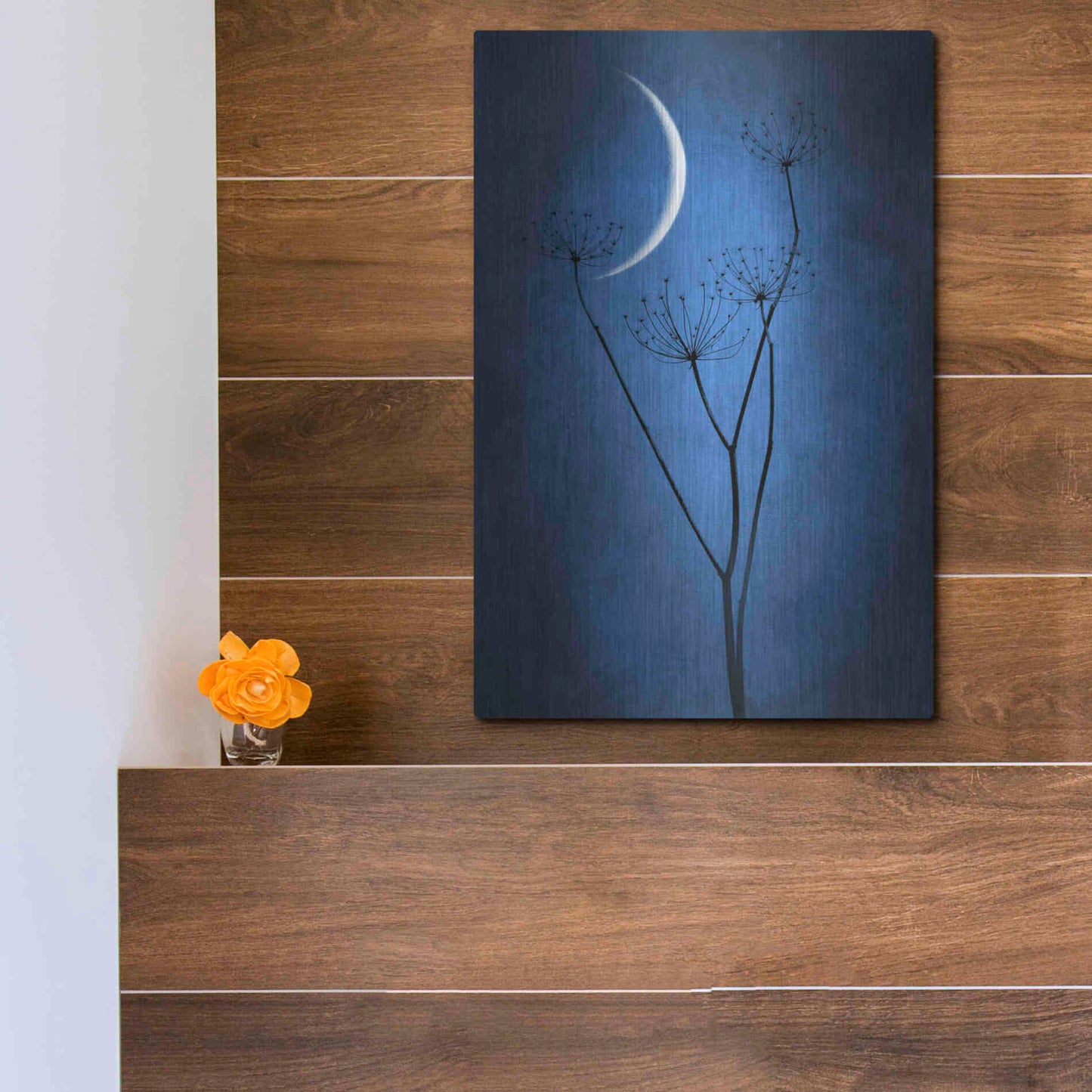 Luxe Metal Art 'Blue Crescent Moon' by Philippe Sainte-Laudy, Metal Wall Art,12x16