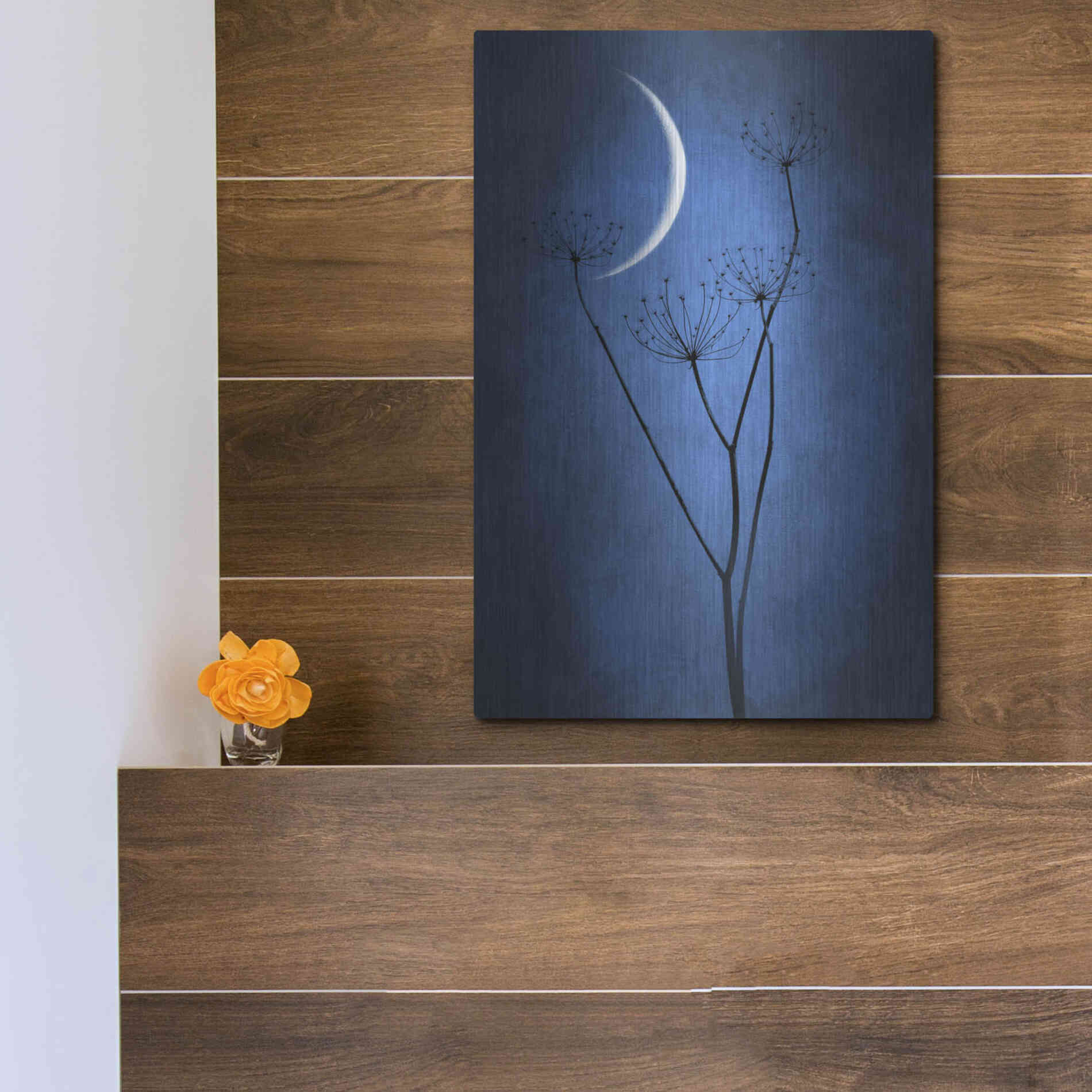 Luxe Metal Art 'Blue Crescent Moon' by Philippe Sainte-Laudy, Metal Wall Art,12x16