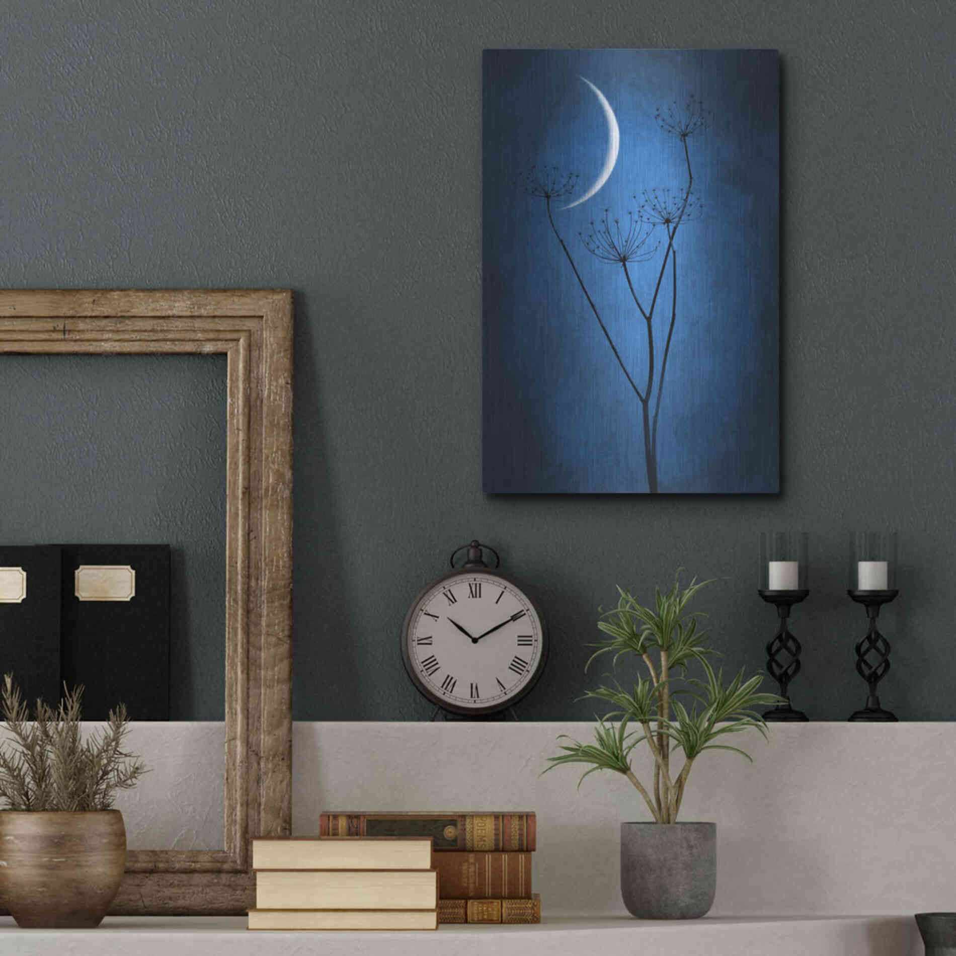 Luxe Metal Art 'Blue Crescent Moon' by Philippe Sainte-Laudy, Metal Wall Art,12x16