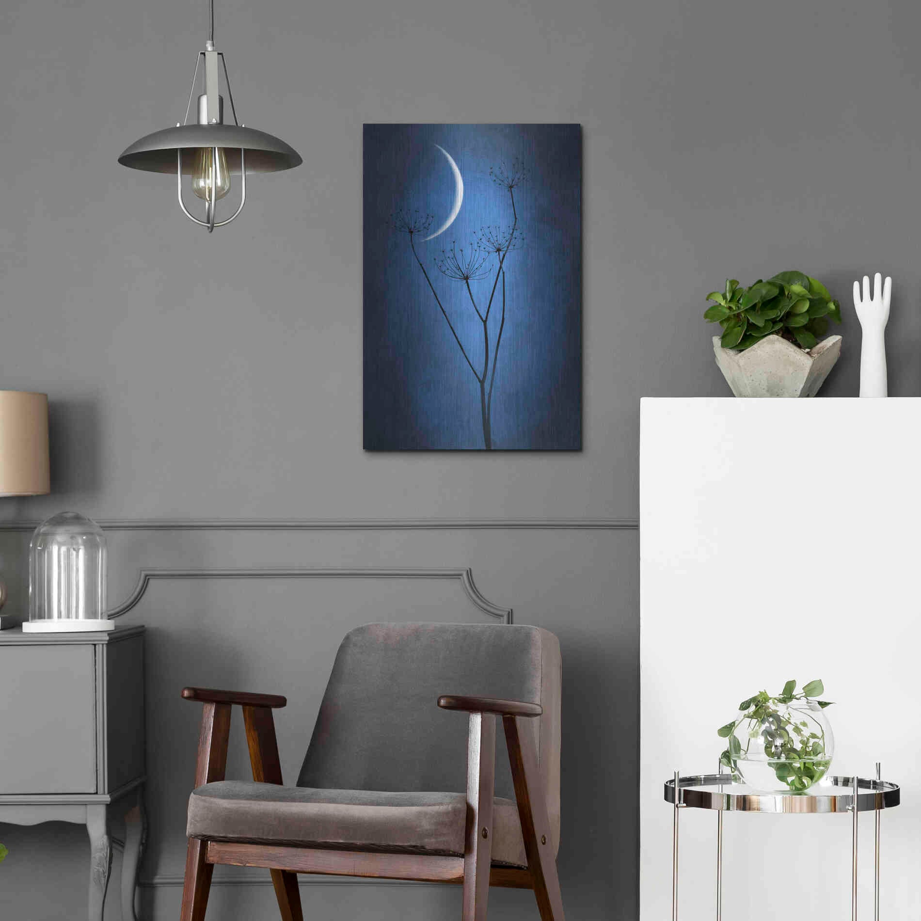 Luxe Metal Art 'Blue Crescent Moon' by Philippe Sainte-Laudy, Metal Wall Art,16x24