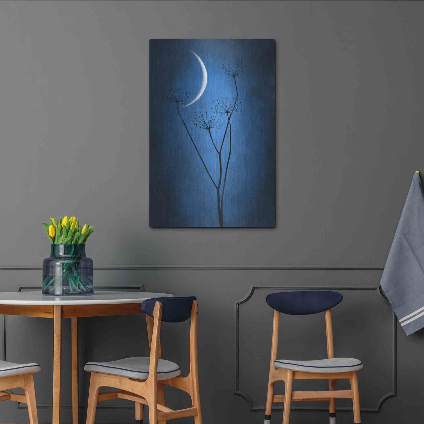 Luxe Metal Art 'Blue Crescent Moon' by Philippe Sainte-Laudy, Metal Wall Art,24x36