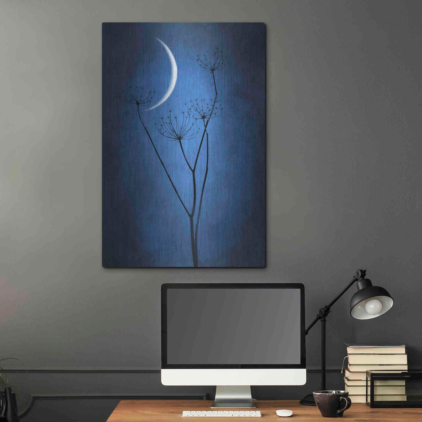 Luxe Metal Art 'Blue Crescent Moon' by Philippe Sainte-Laudy, Metal Wall Art,24x36