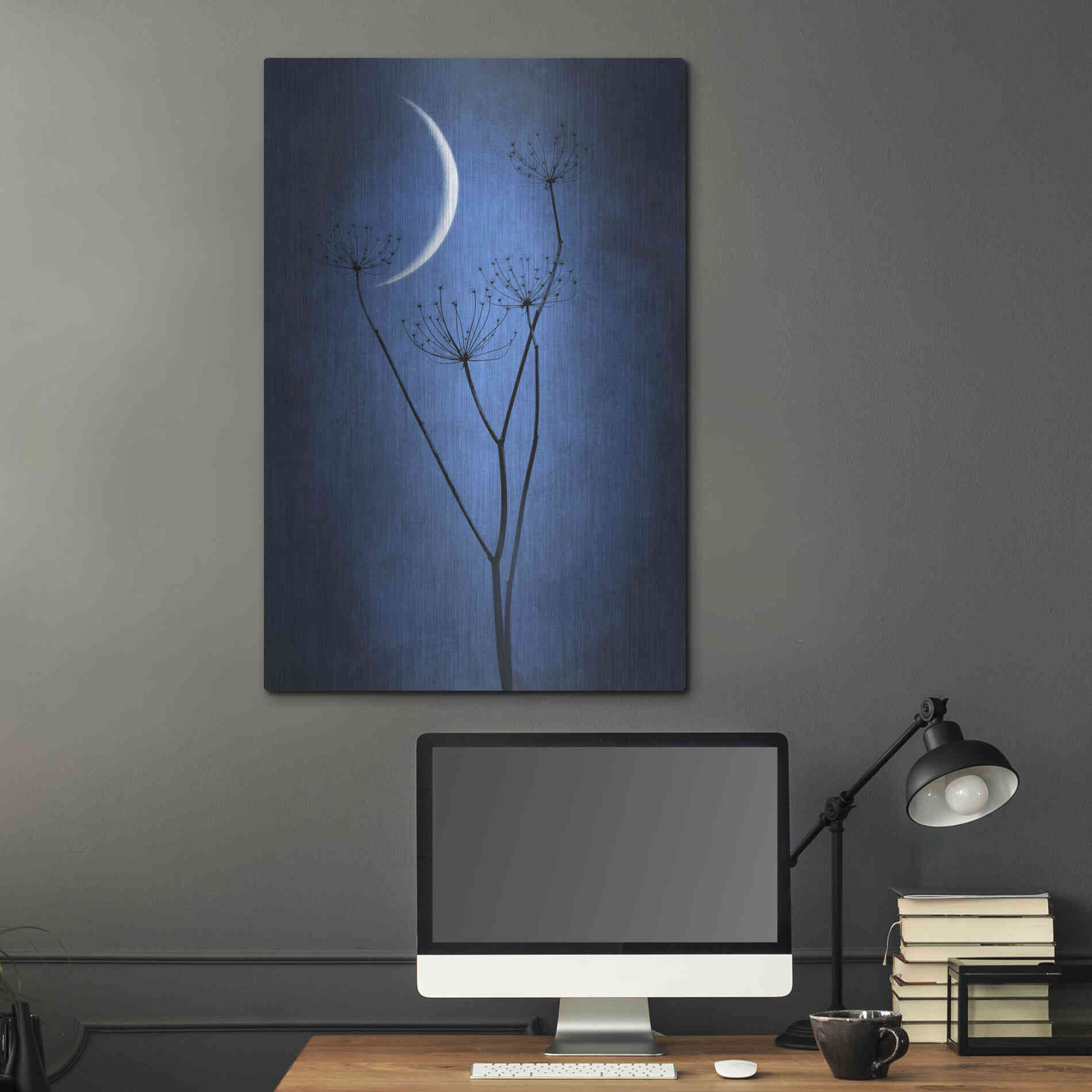 Luxe Metal Art 'Blue Crescent Moon' by Philippe Sainte-Laudy, Metal Wall Art,24x36