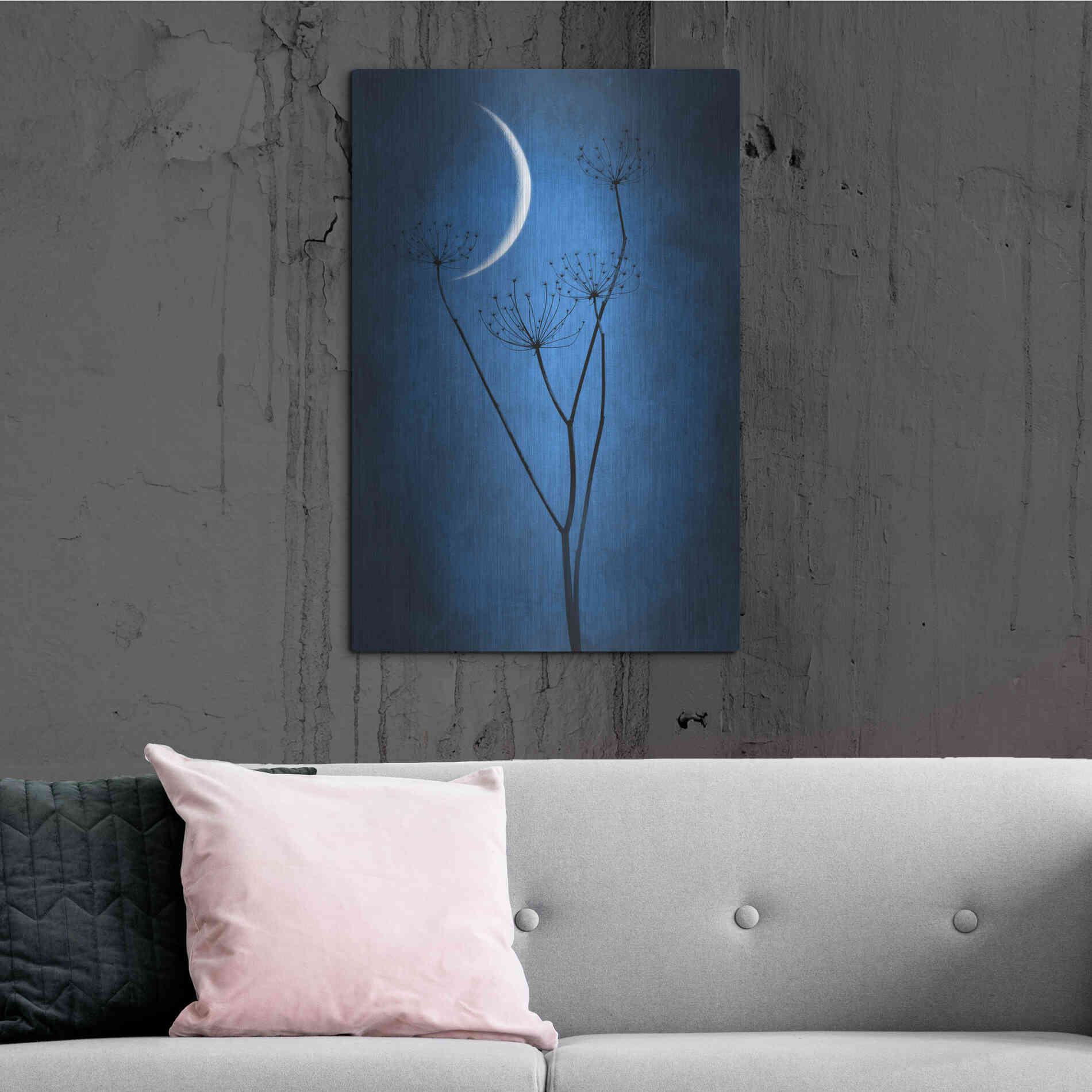 Luxe Metal Art 'Blue Crescent Moon' by Philippe Sainte-Laudy, Metal Wall Art,24x36