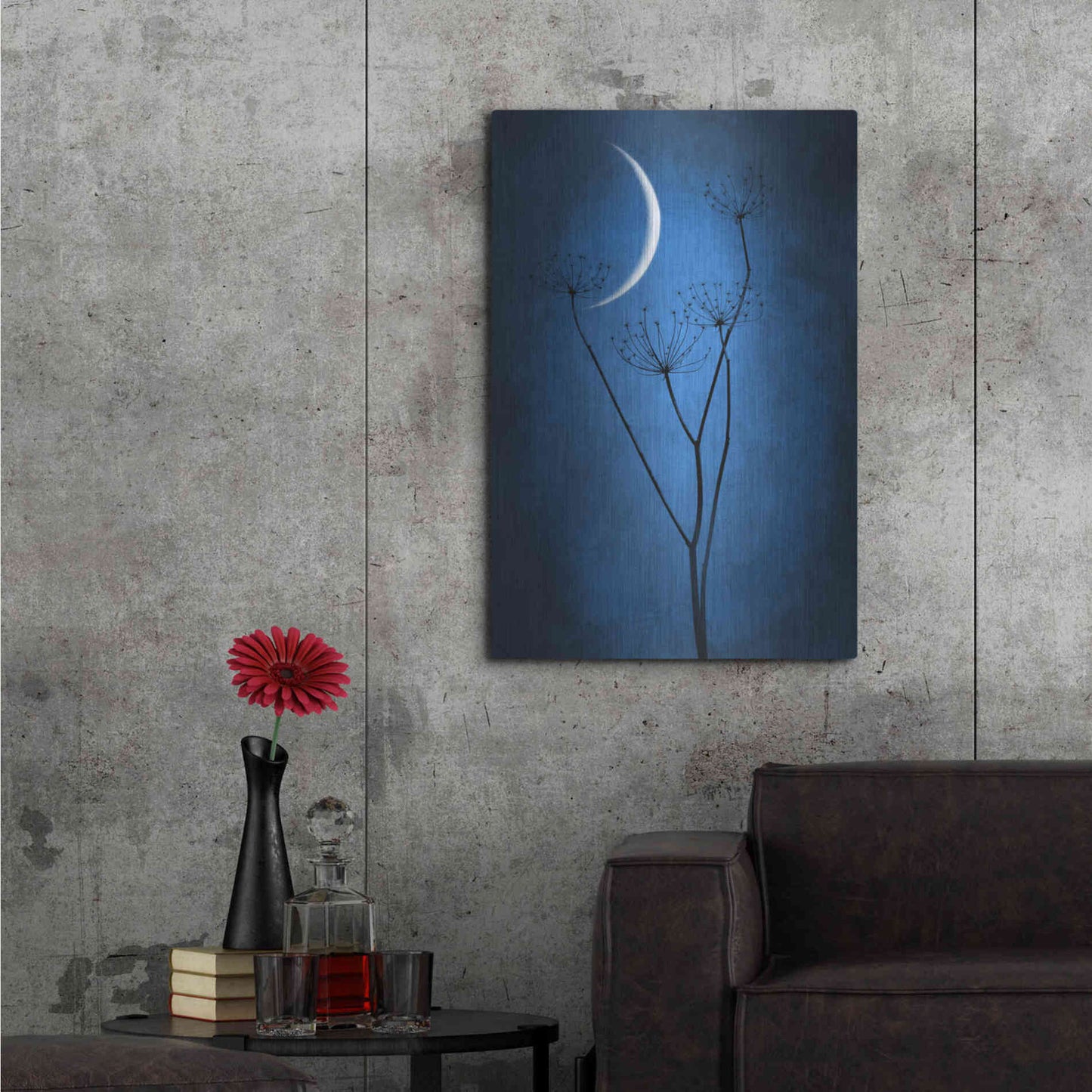 Luxe Metal Art 'Blue Crescent Moon' by Philippe Sainte-Laudy, Metal Wall Art,24x36