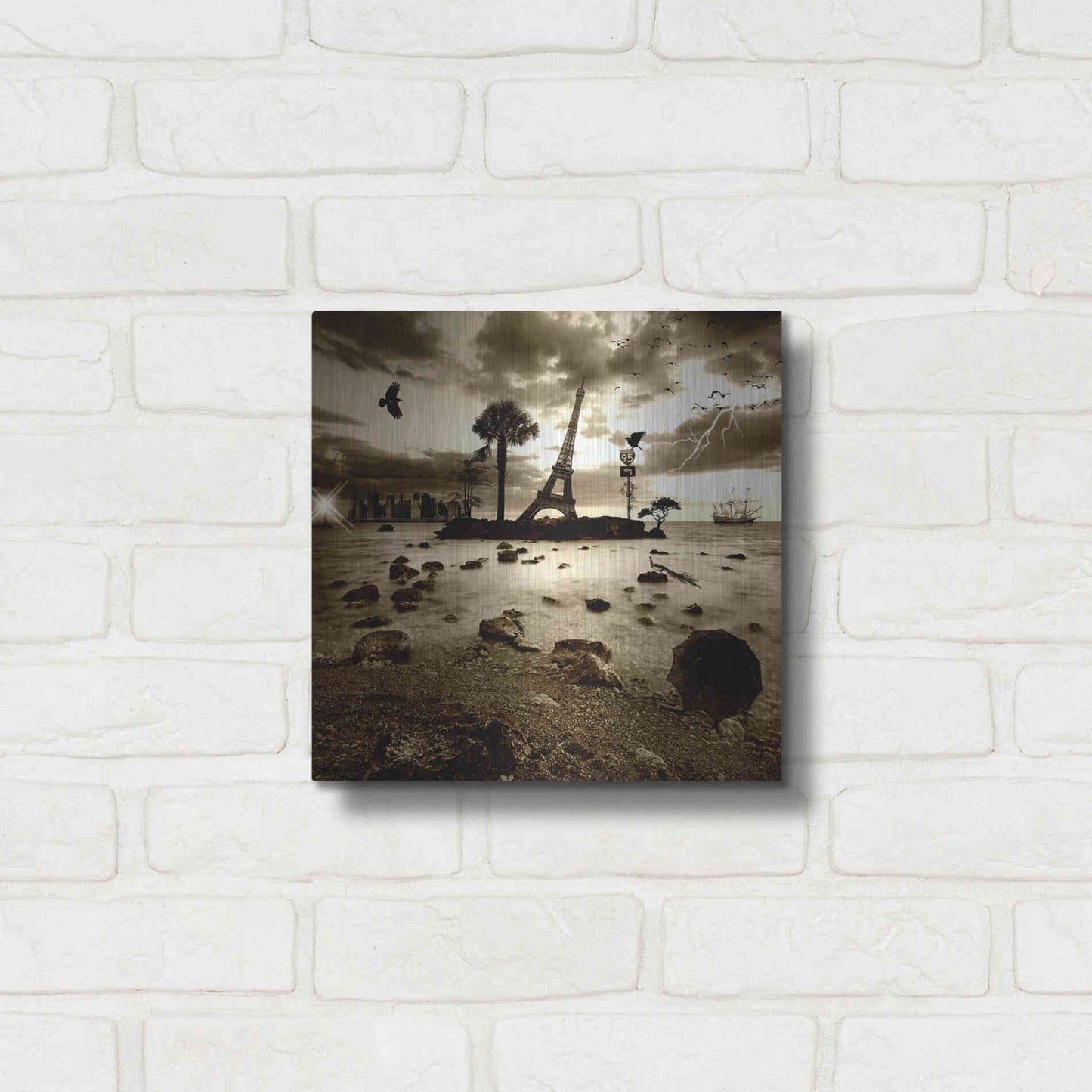 Luxe Metal Art 'Eiffel Nightmare' by Philippe Sainte-Laudy, Metal Wall Art,12x12