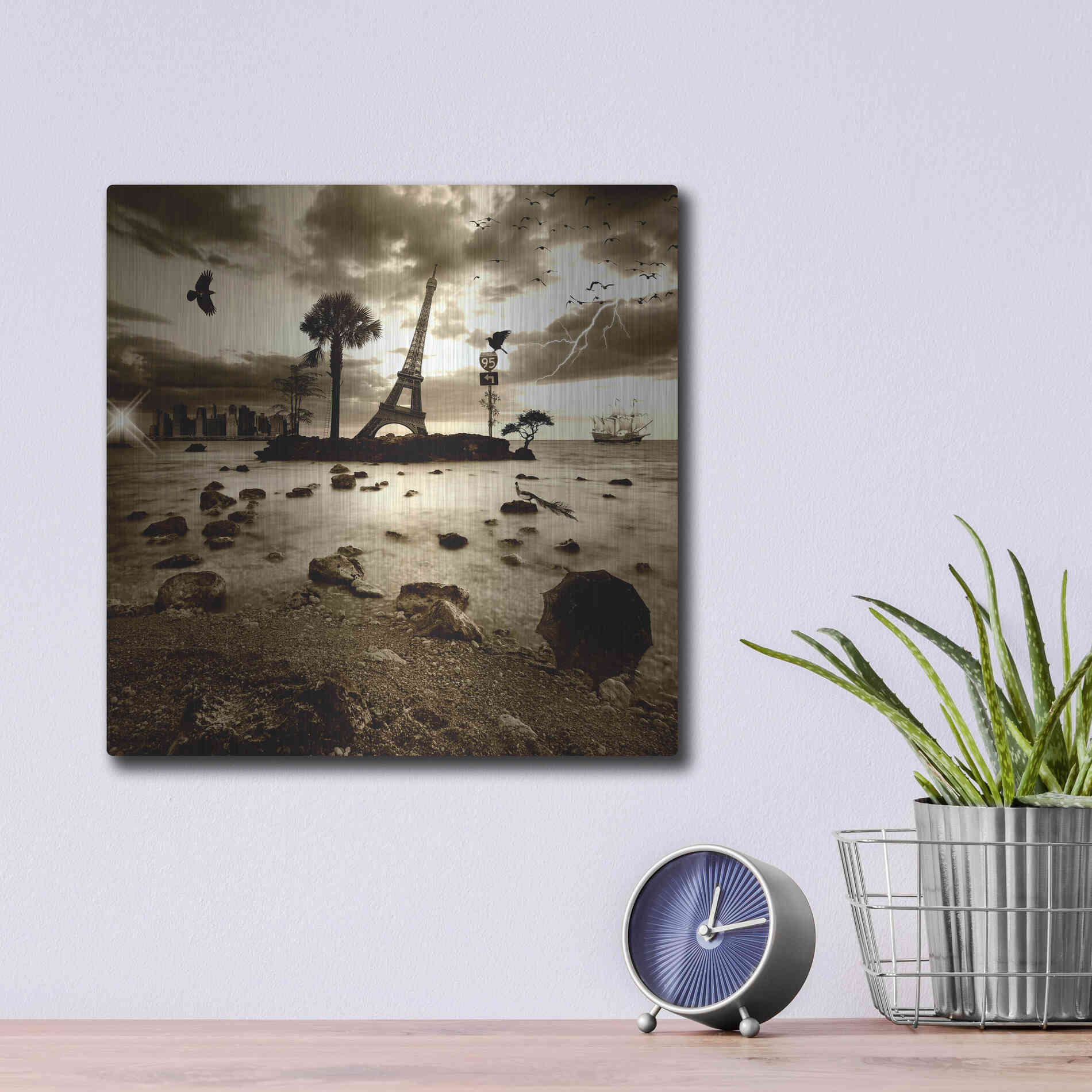 Luxe Metal Art 'Eiffel Nightmare' by Philippe Sainte-Laudy, Metal Wall Art,12x12