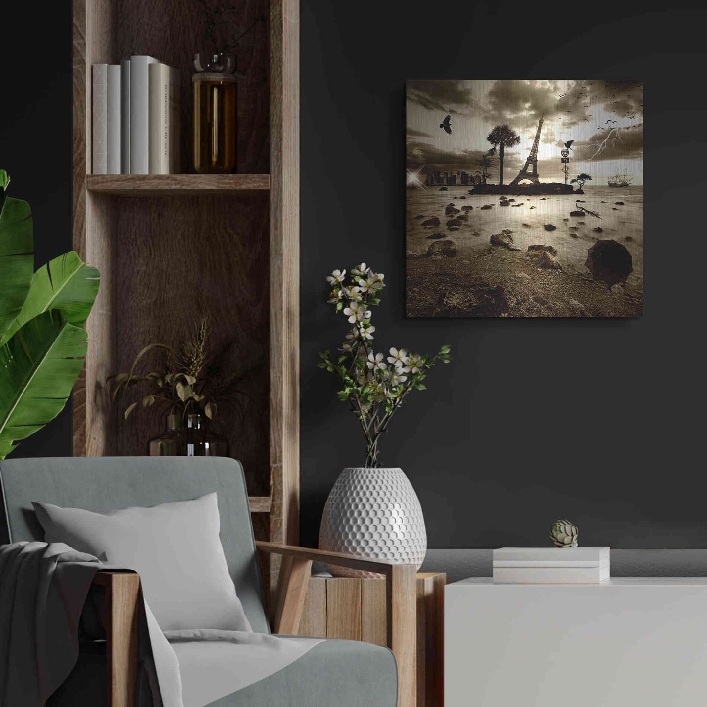 Luxe Metal Art 'Eiffel Nightmare' by Philippe Sainte-Laudy, Metal Wall Art,24x24