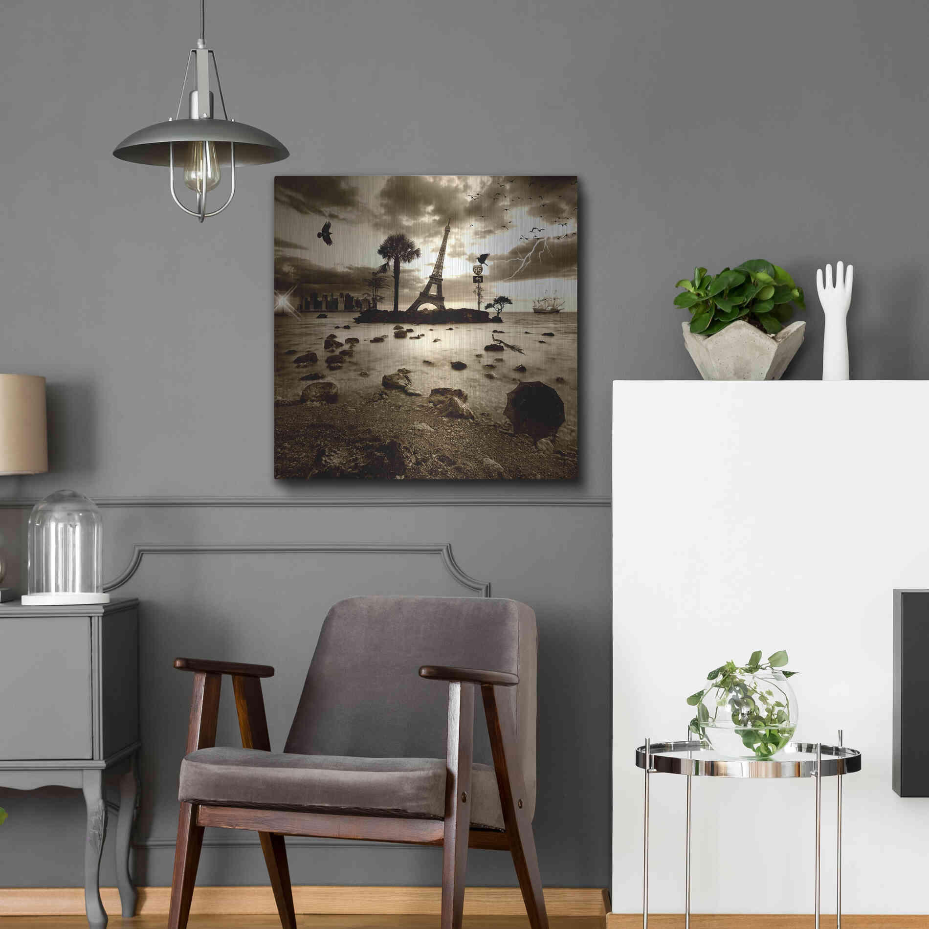 Luxe Metal Art 'Eiffel Nightmare' by Philippe Sainte-Laudy, Metal Wall Art,24x24