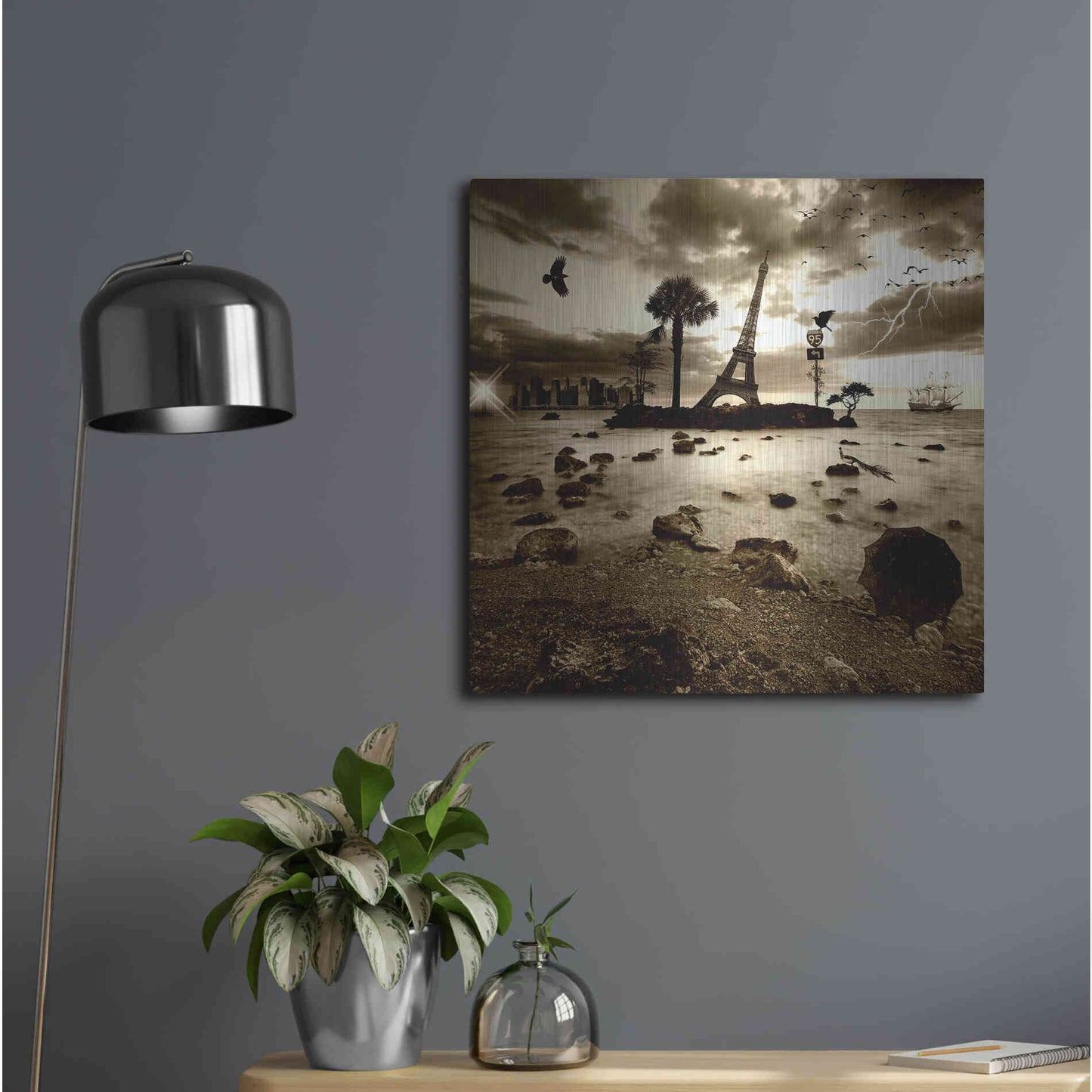 Luxe Metal Art 'Eiffel Nightmare' by Philippe Sainte-Laudy, Metal Wall Art,24x24