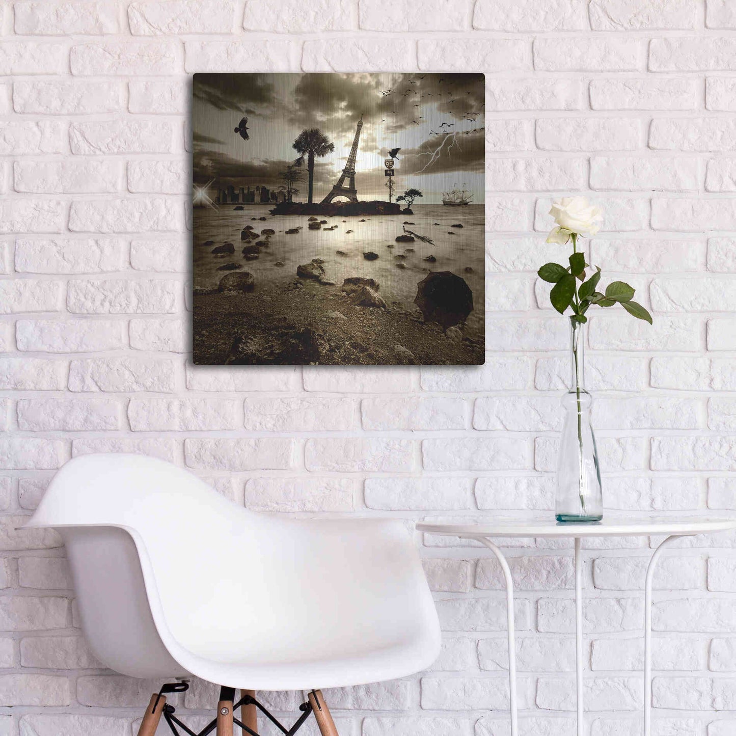 Luxe Metal Art 'Eiffel Nightmare' by Philippe Sainte-Laudy, Metal Wall Art,24x24